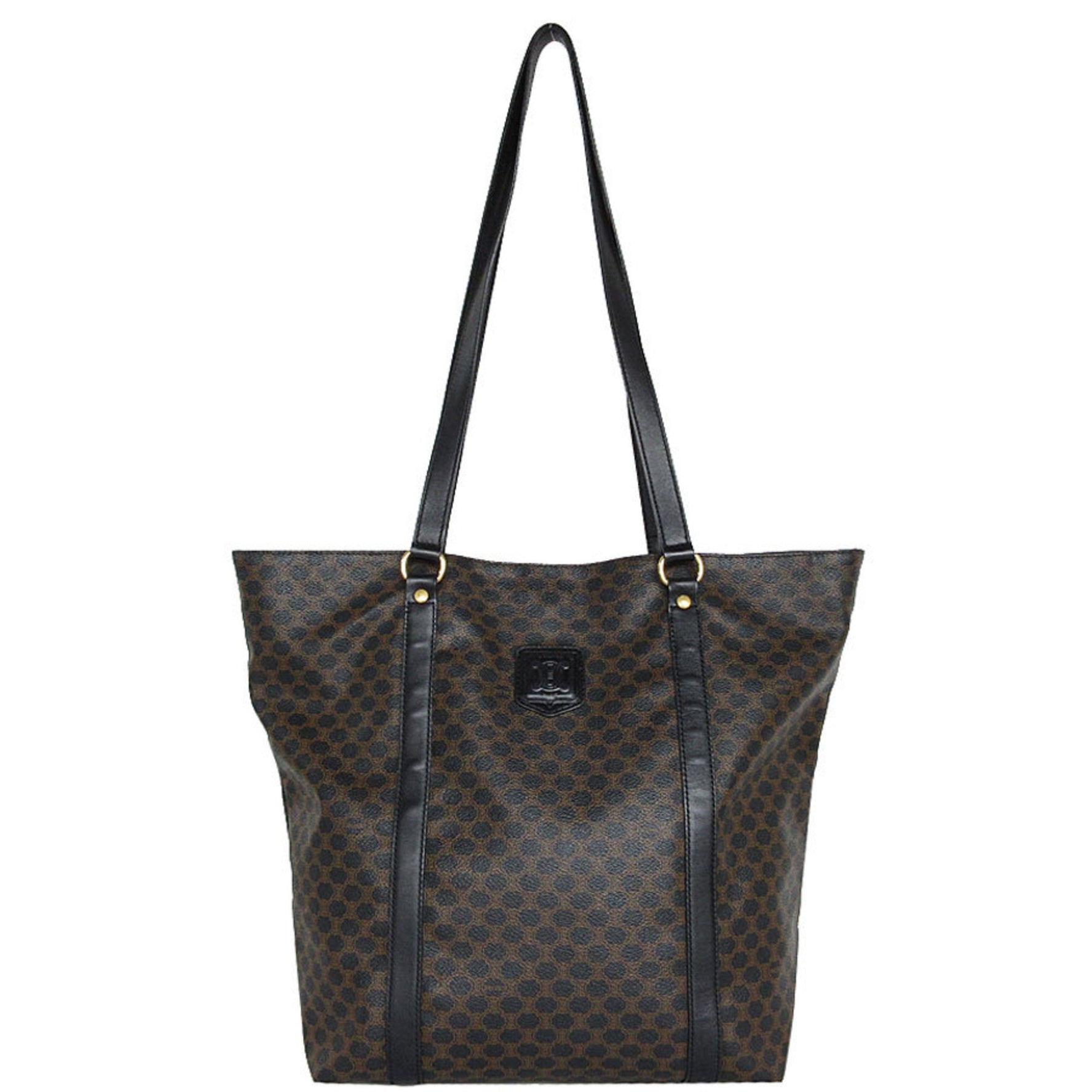 CELINE shoulder bag tote macadam leather brown black gold