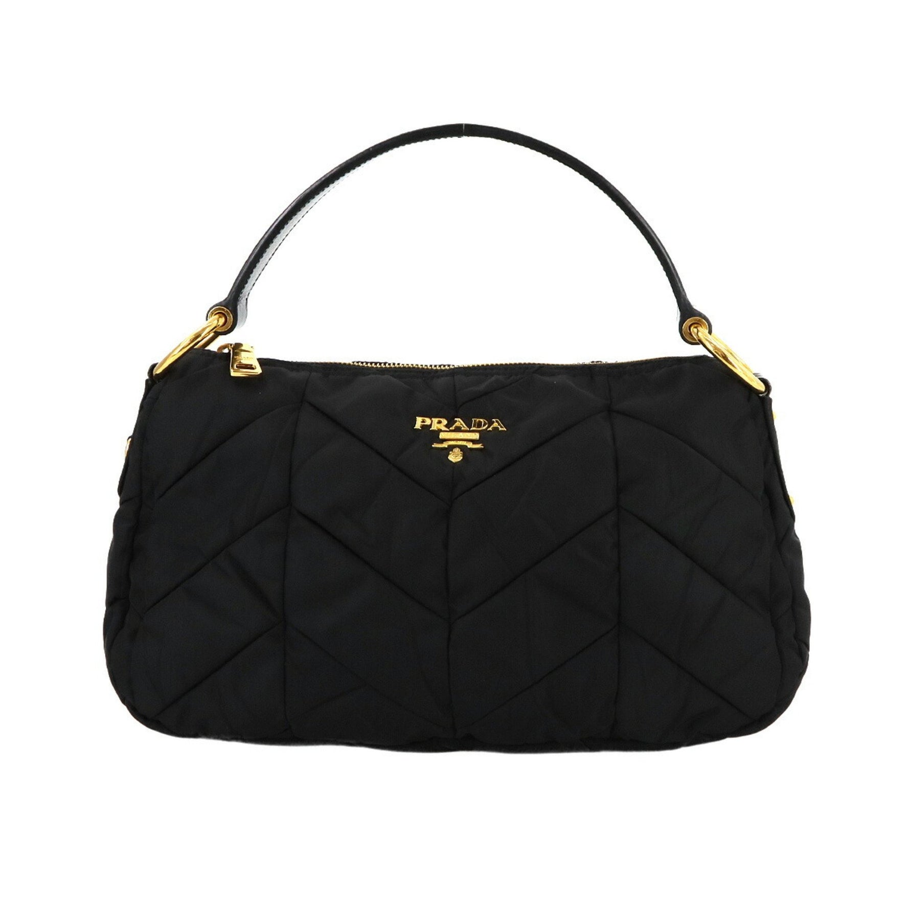 Prada PRADA Handbag Nylon Leather Nero Black with Gold Hardware Quilting BR3774