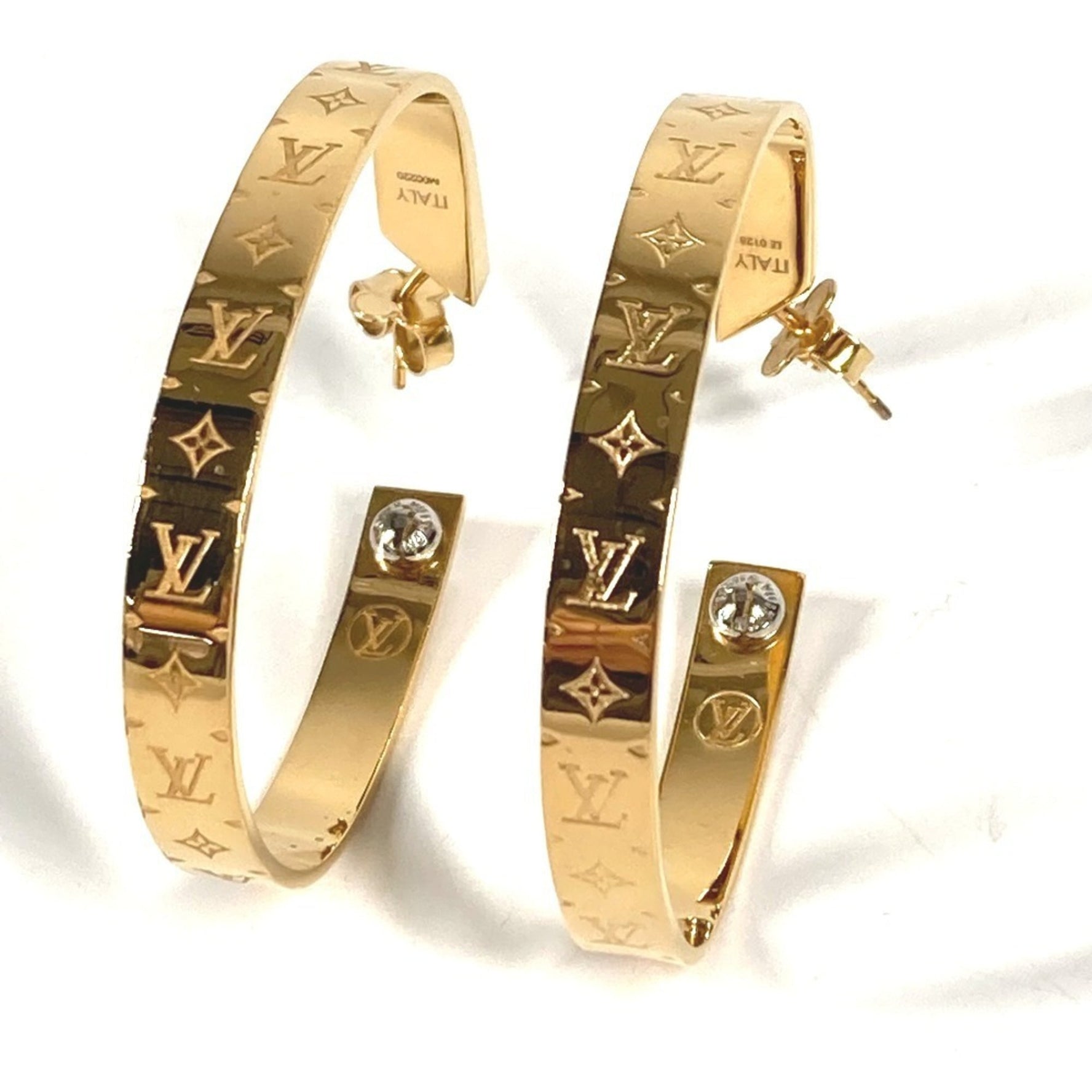 LOUIS VUITTON Monogram Nanogram Hoop Earrings, Logo, Metal