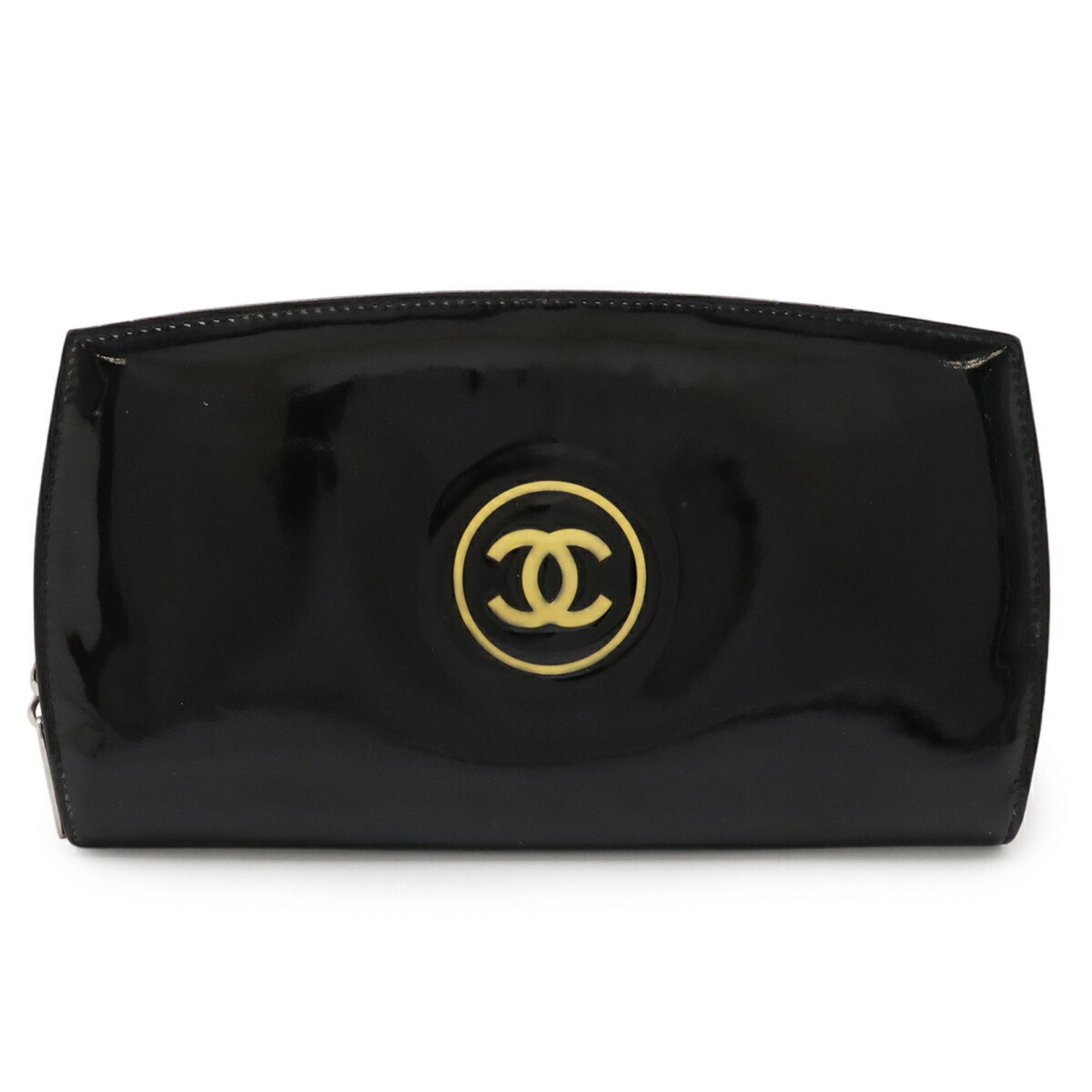 CHANEL Makeup Coco Mark Round Long Wallet Enamel Patent Leather 7662