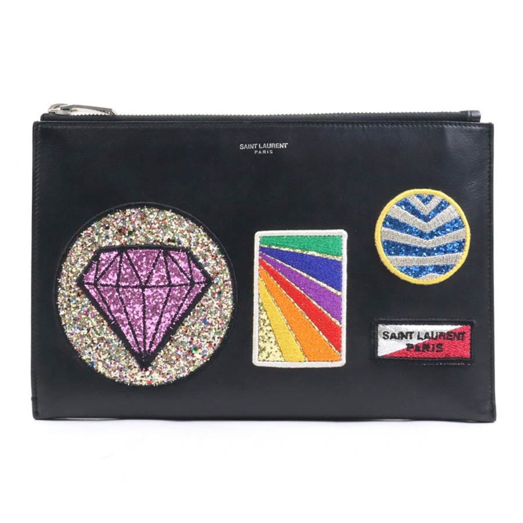 Saint Laurent Clutch Bag Leather Black Multicolor Men's