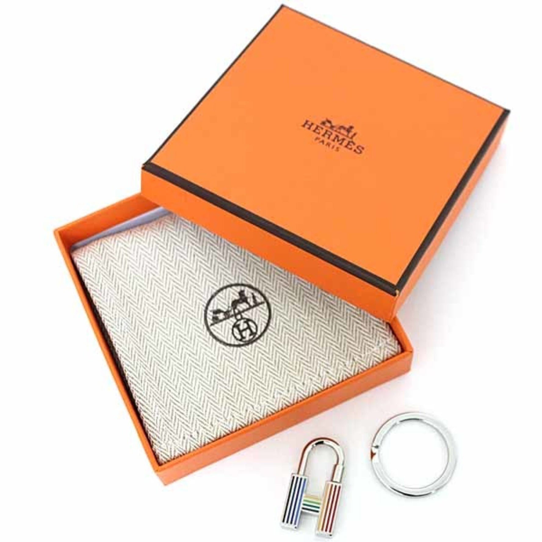 Hermes Keychain Quiz Rainbow Cadena Padlock Key Ring Multicolor