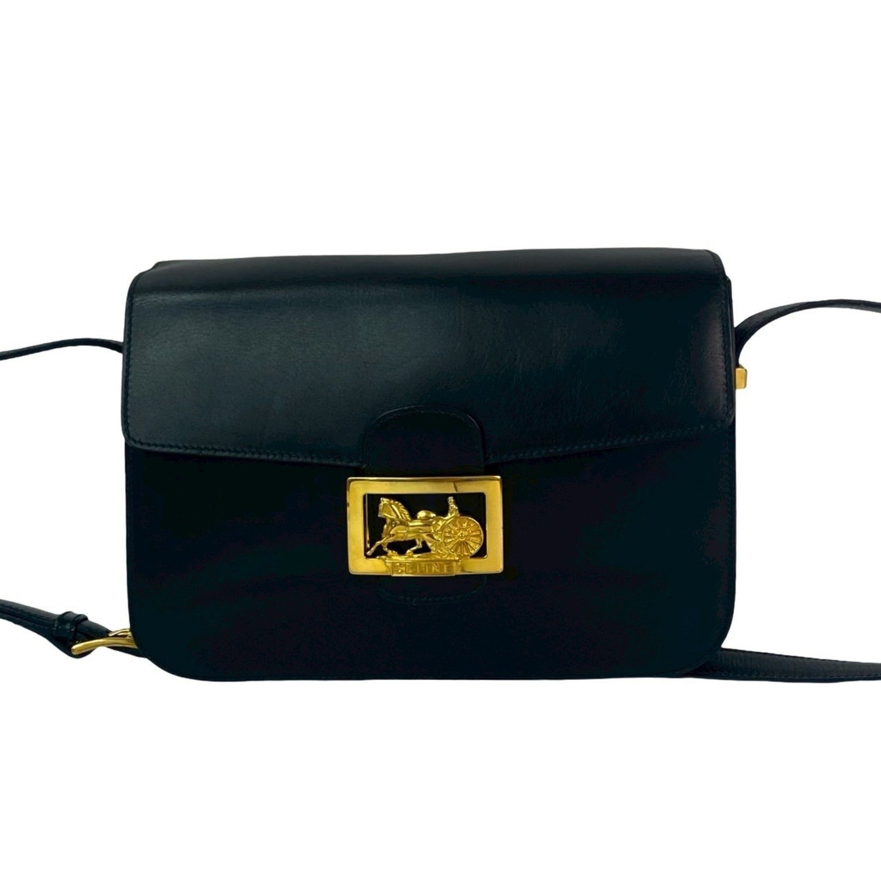 CELINE Carriage Hardware Logo Calf Leather Shoulder Bag Pochette Sacoche