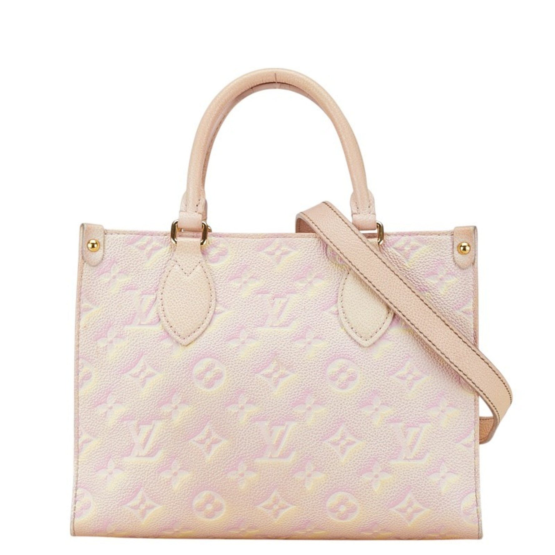 Louis Vuitton Monogram Empreinte On the Go PM Handbag Shoulder Bag Light Pink Yellow Leather