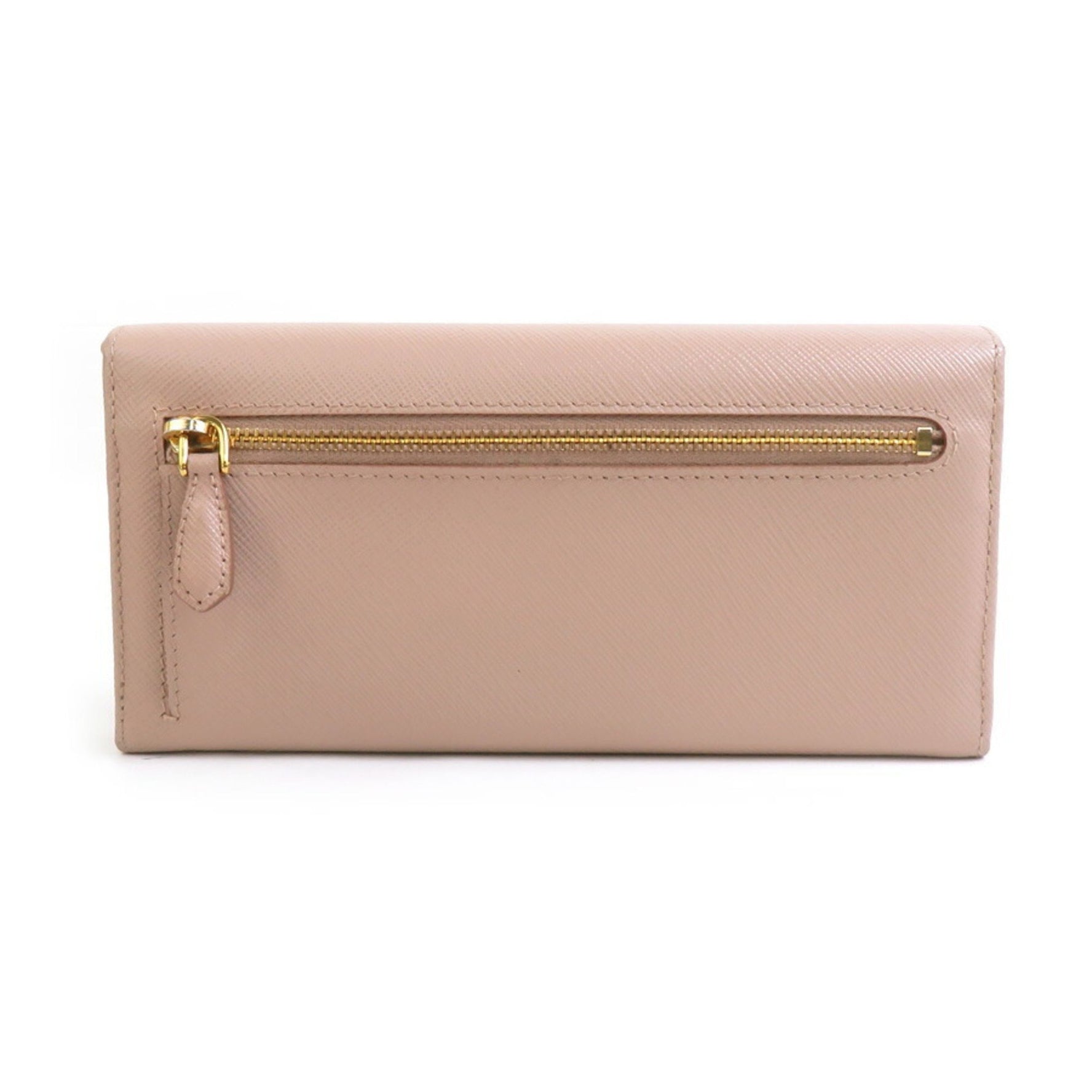 PRADA Bi-fold long wallet in leather, pink beige