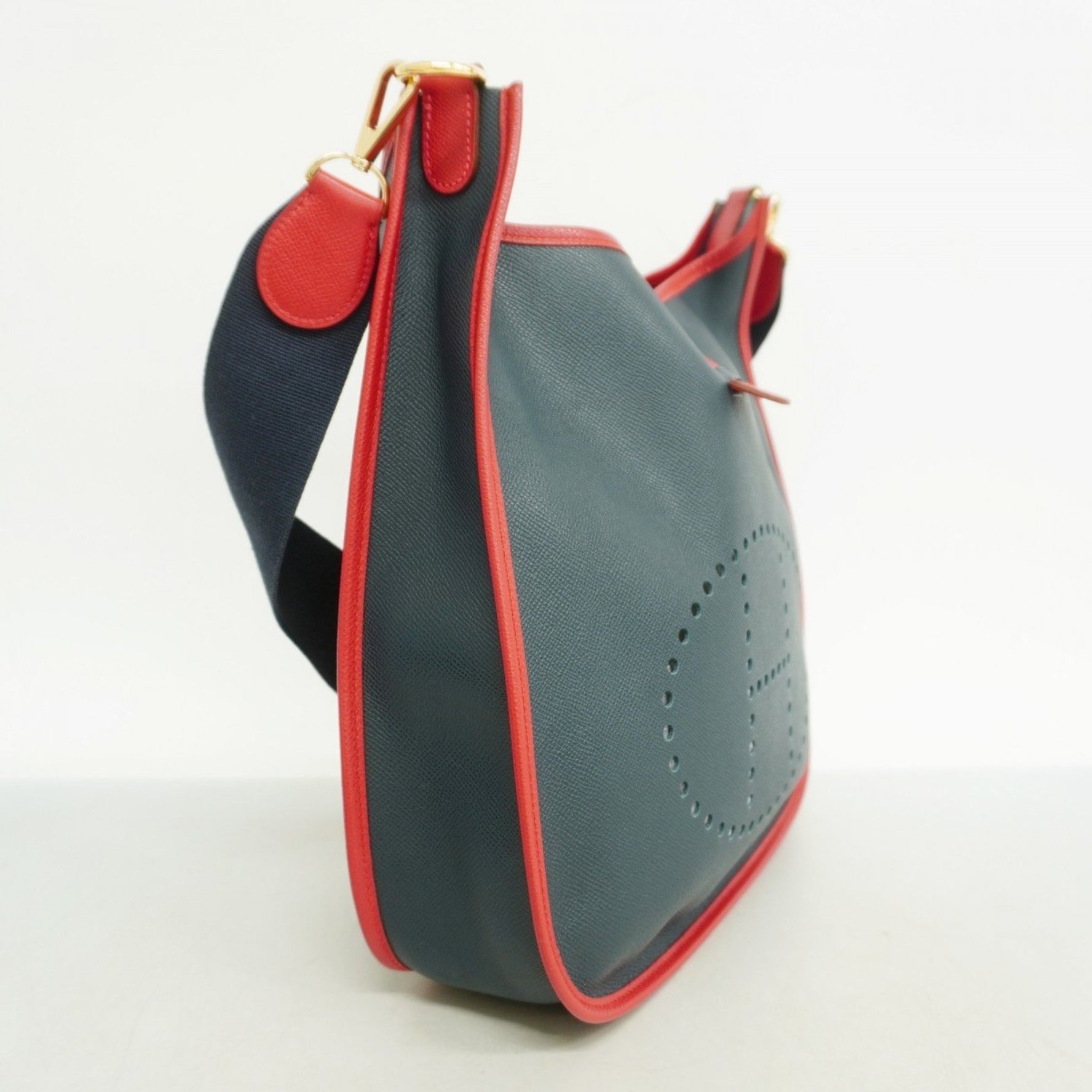 Hermes Hermès Evelyn Shoulder Bag, Epsom Leather, Navy/Red, G Stamp