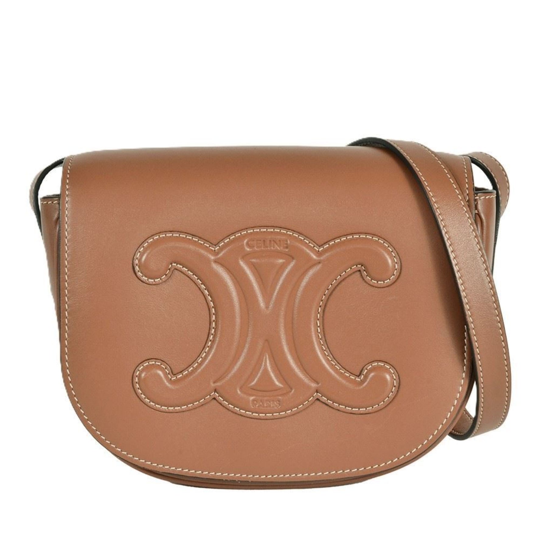CELINE Folco Cuir Triomphe Shoulder Bag Calfskin Tan