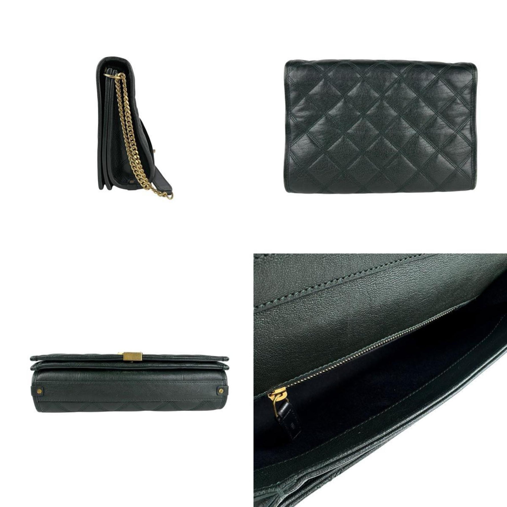 Saint Laurent shoulder bag in dark green and gold leather