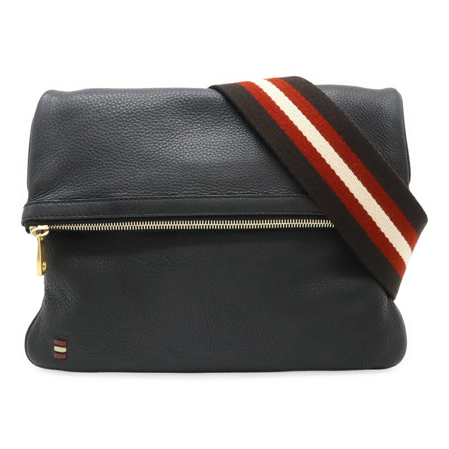 BALLY Trainspotting Sacoche Shoulder Bag, Bifold, Leather, Black, Dark Brown, Red