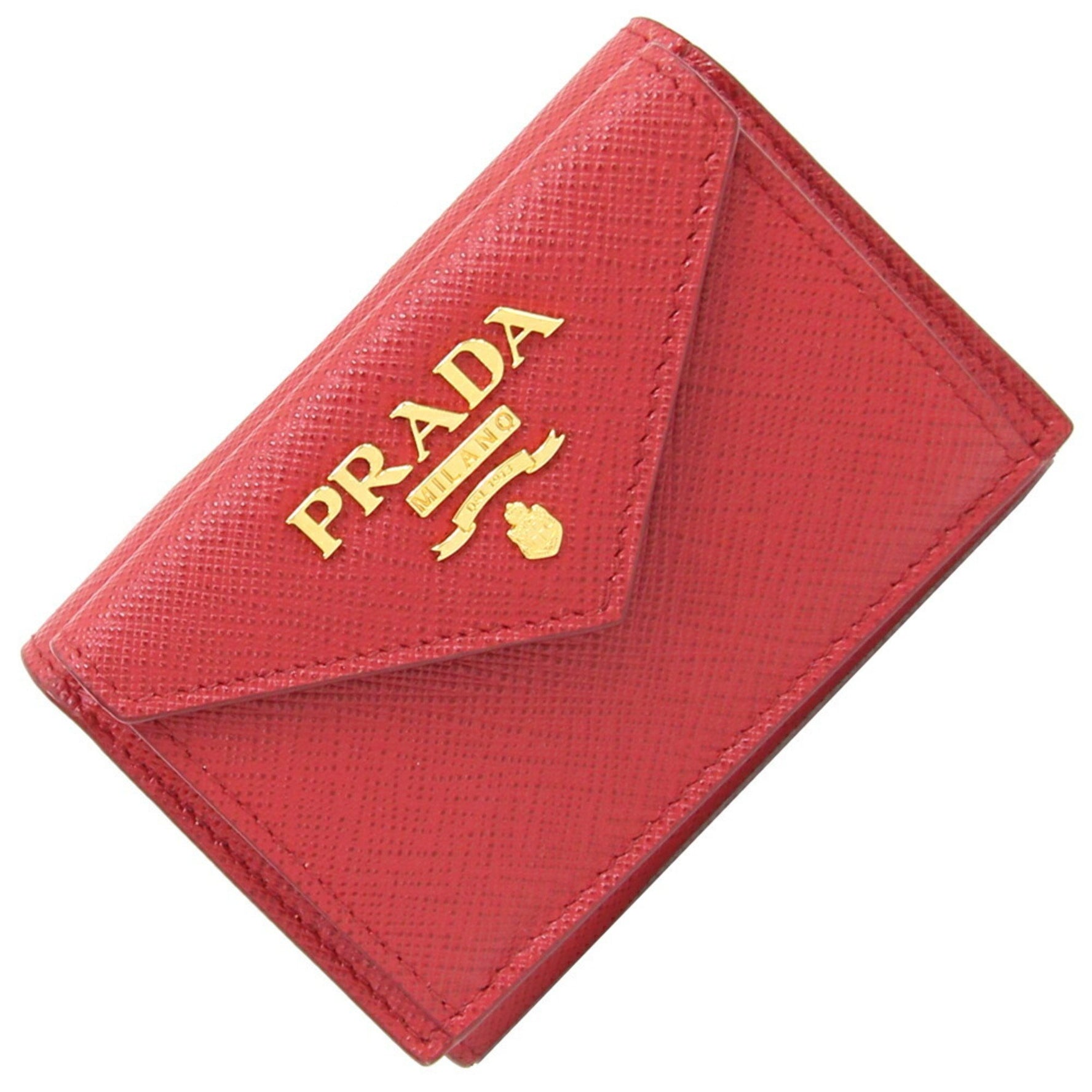 Prada Tri-fold Wallet Red Leather Compact