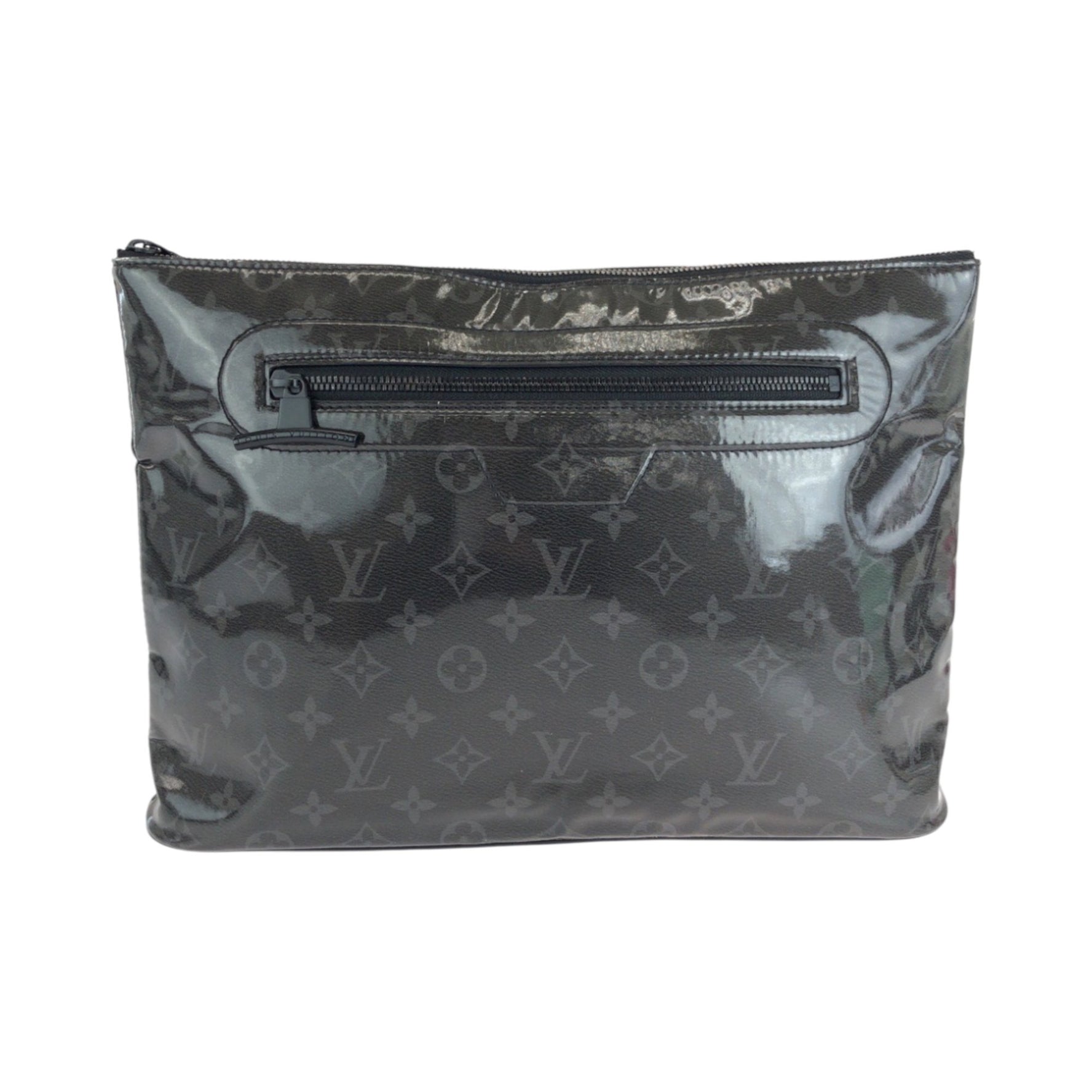 Louis Vuitton Monogram Eclipse Pochette Cosmos Silver Hardware Patent Leather Clutch Bag Second