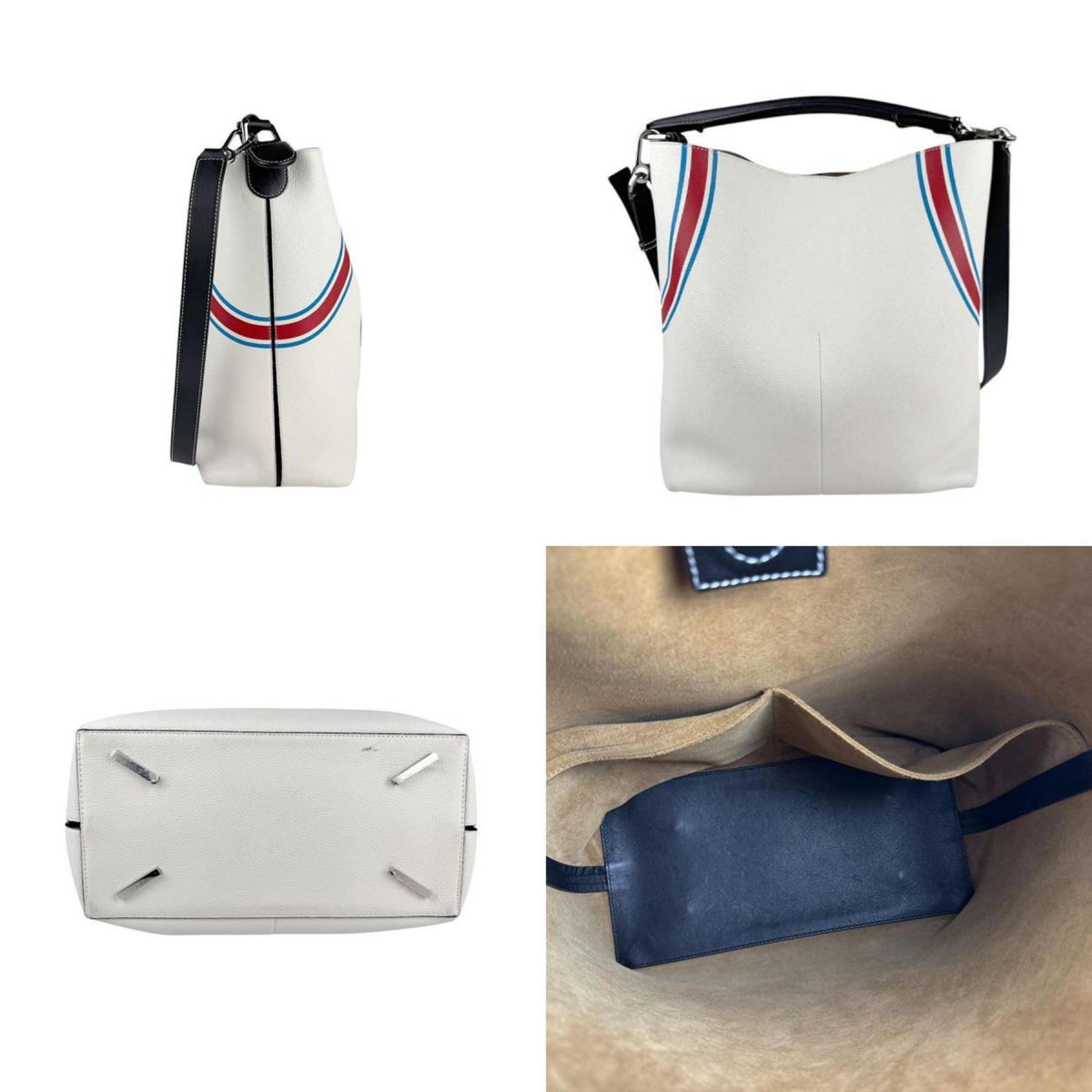 LOEWE Handbag Shoulder Bag T Bucket Leather Off-White Red Blue Black Silver