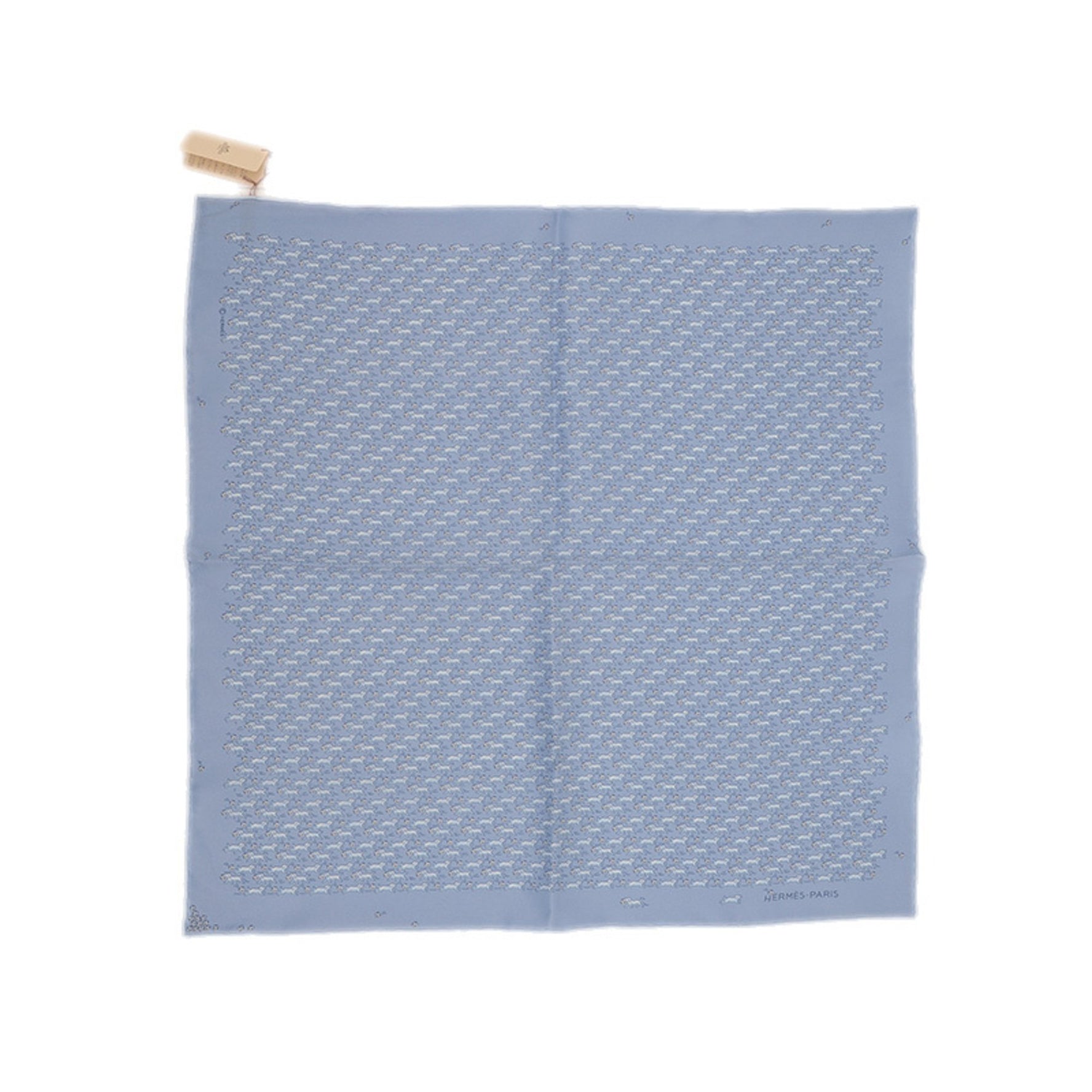 Hermes Pocket Square 45 Handkerchief Vintage Silk LA BABALLE Azur Gris Ciel White