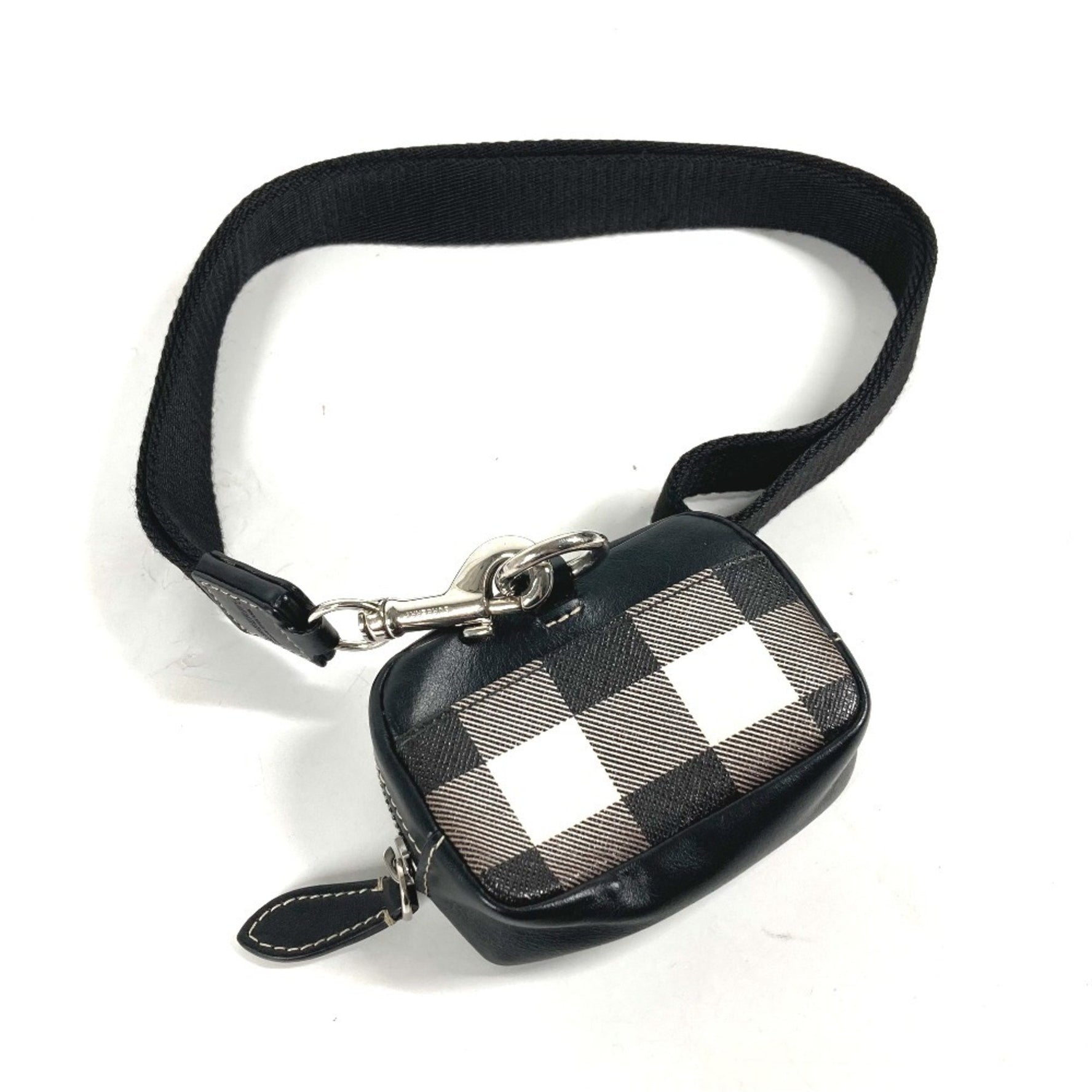 BURBERRY Coin Purse Wallet Checked Pouch with Strap Wallet/Coin Case Leather Black