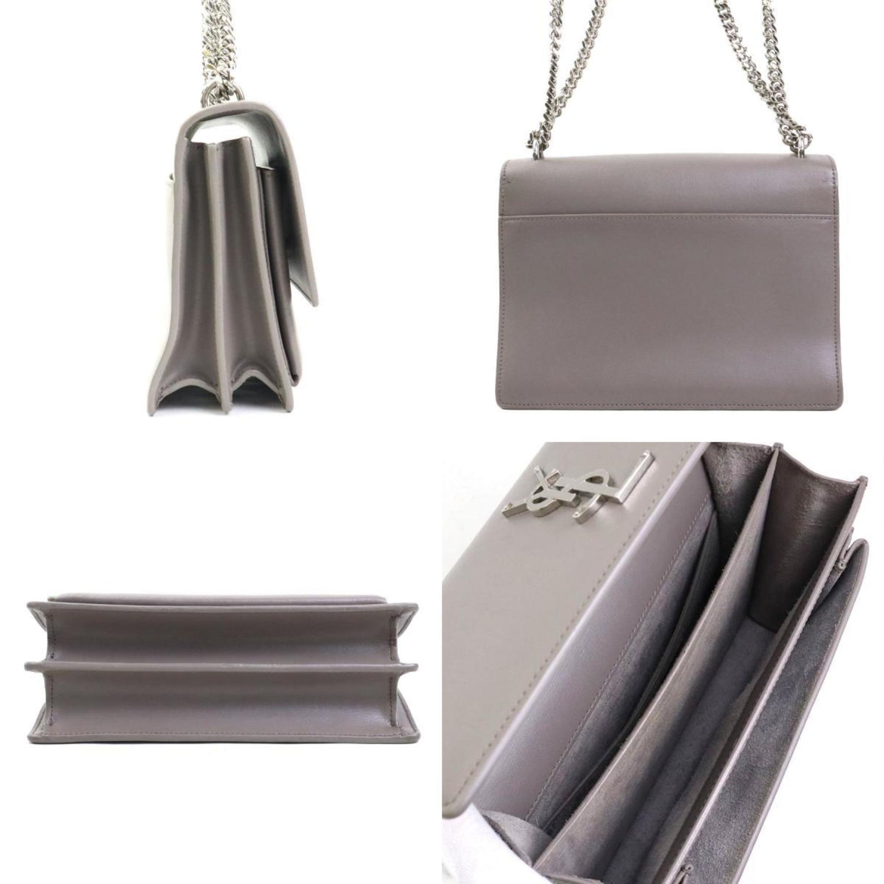 Saint Laurent shoulder bag leather metal grey silver