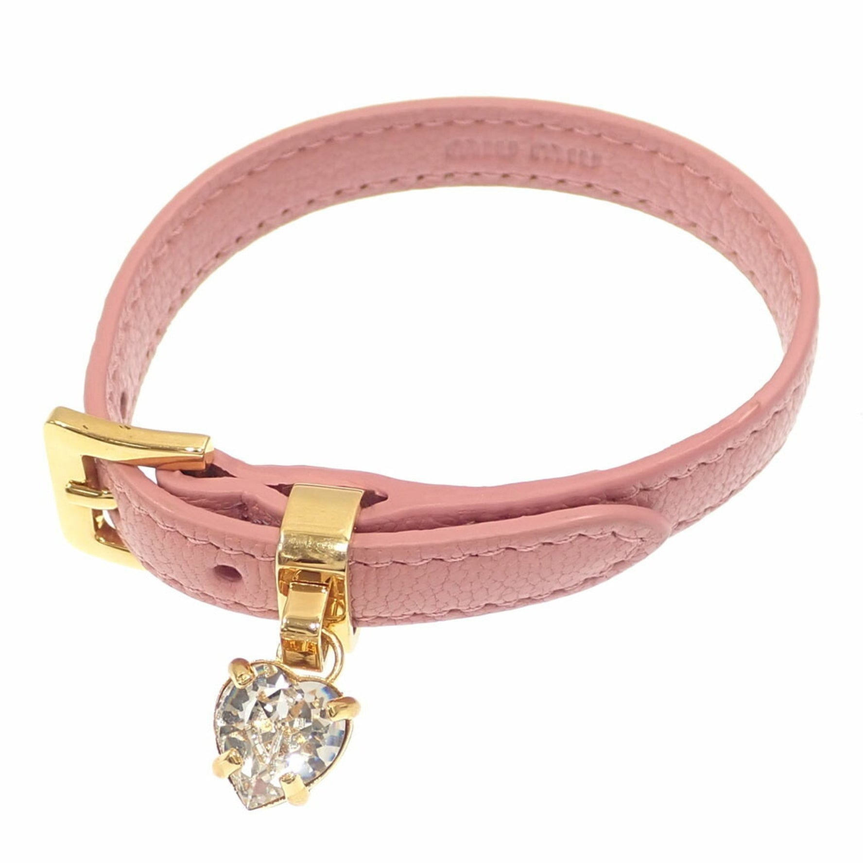 Miu Miu Miu Heart Motif Bracelet Crystal and Leather, Pink