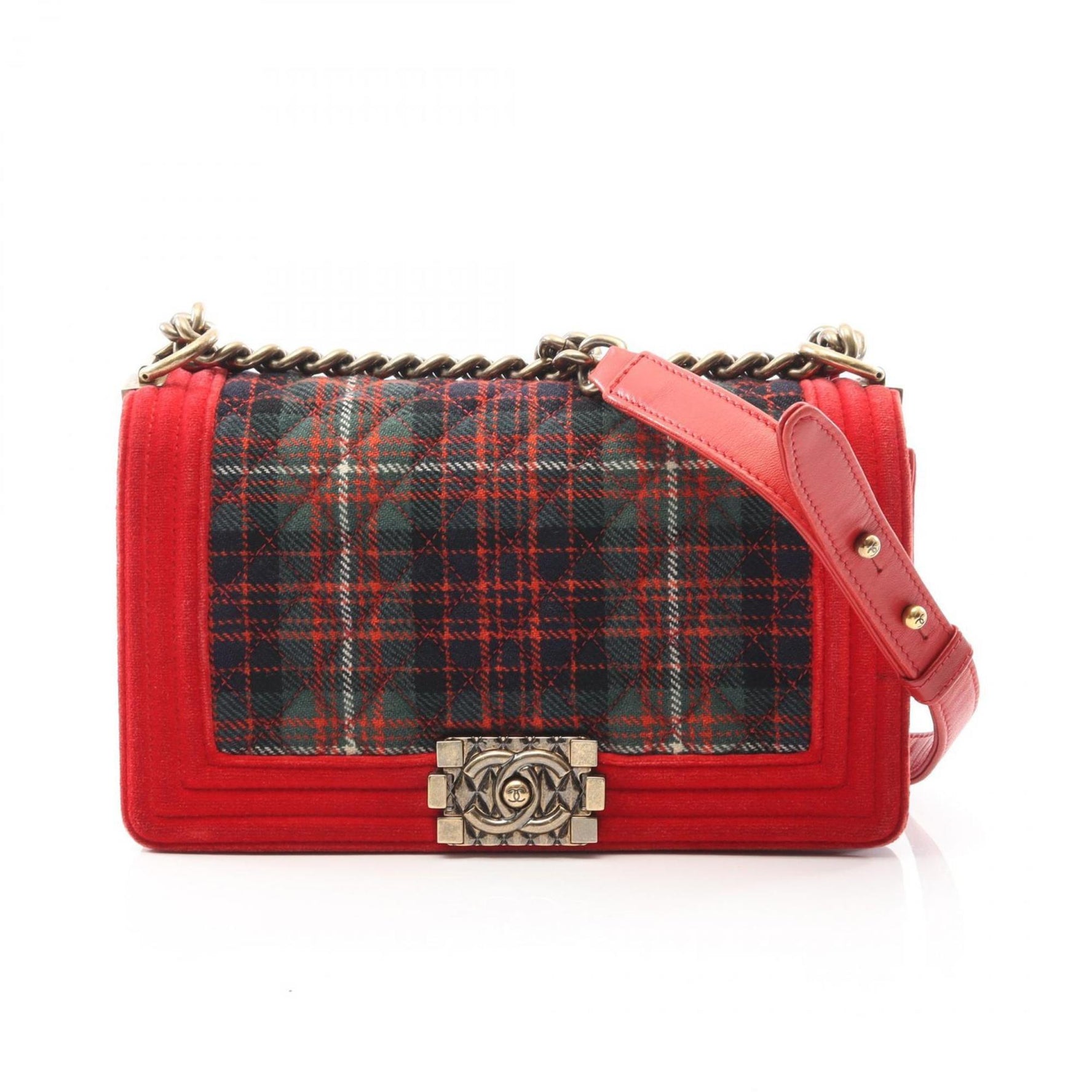 CHANEL Boy Shoulder Bag, Fabric Canvas, Red, Multicolor