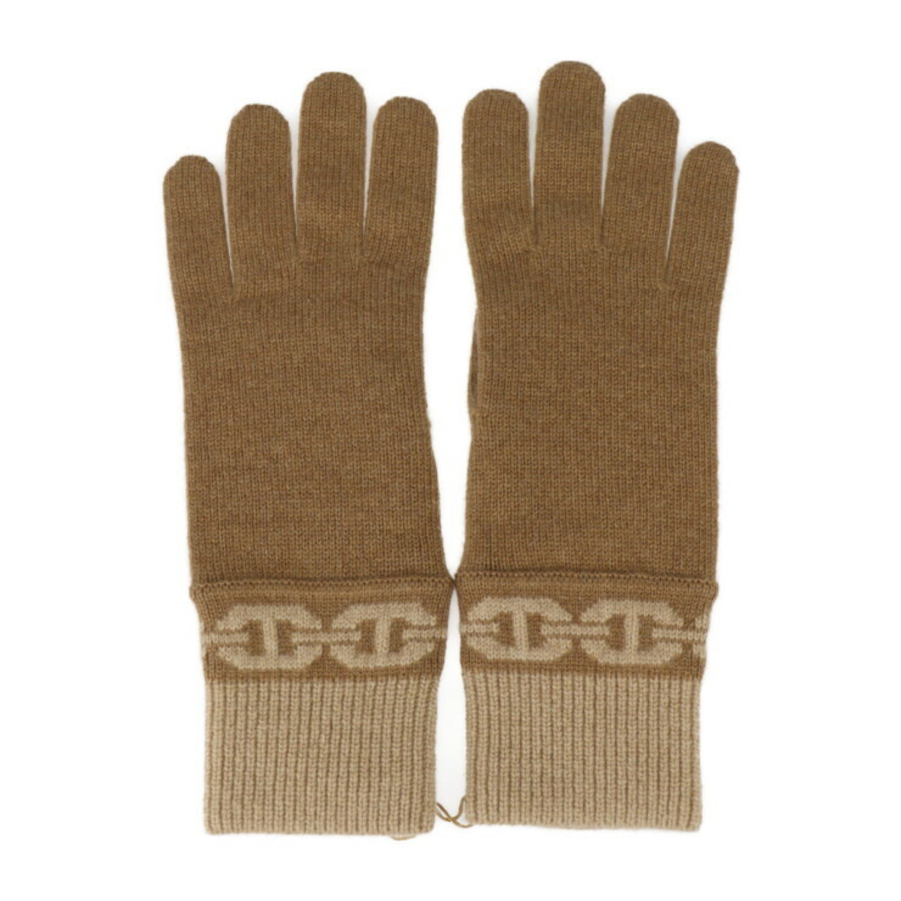 HERMES Heaven Gloves Size M 99% Cashmere 1% Elastane Chataigne Biscuit Chaine d'Ancre Motif