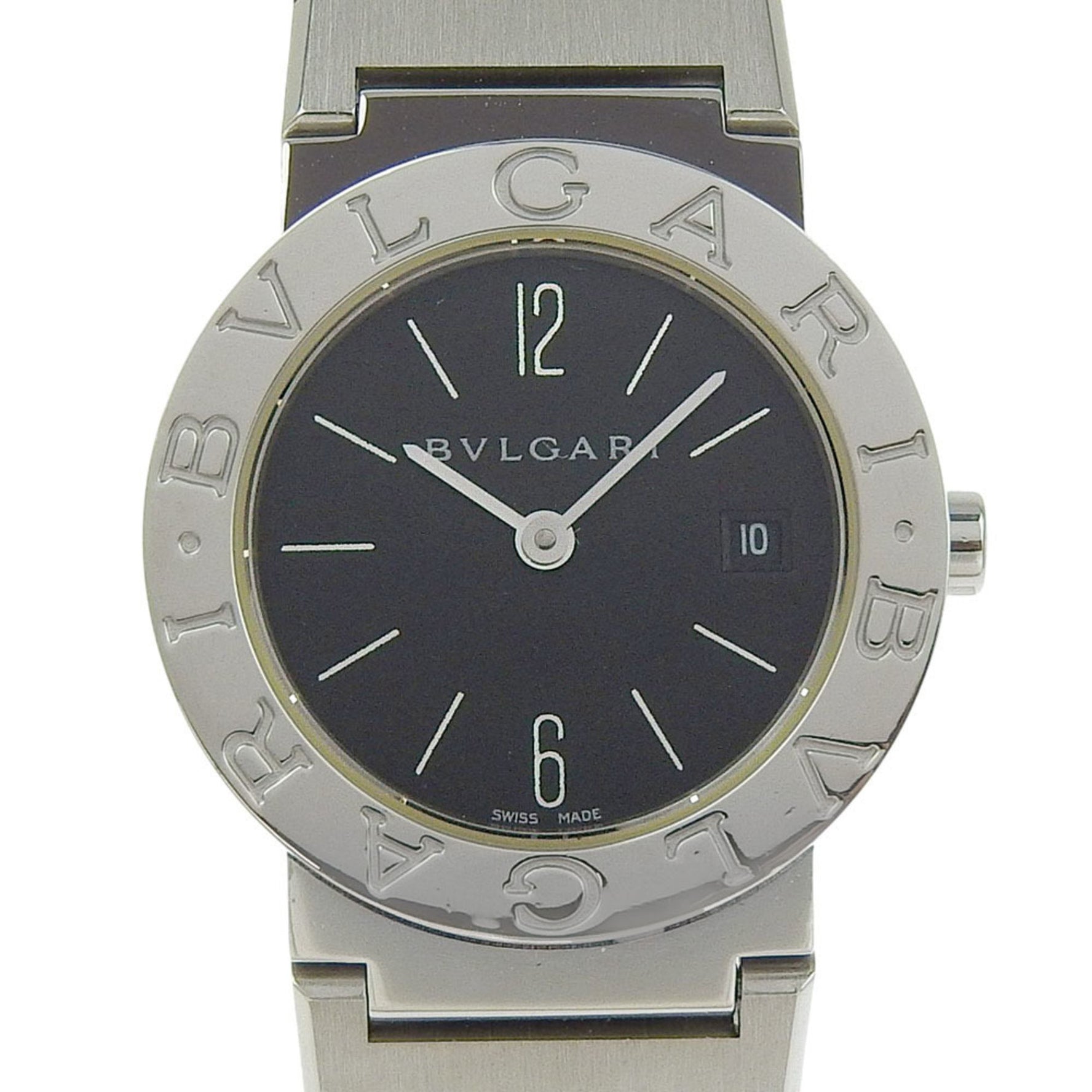 Bvlgari Watch Stainless Steel Quartz Analog Display Black Dial