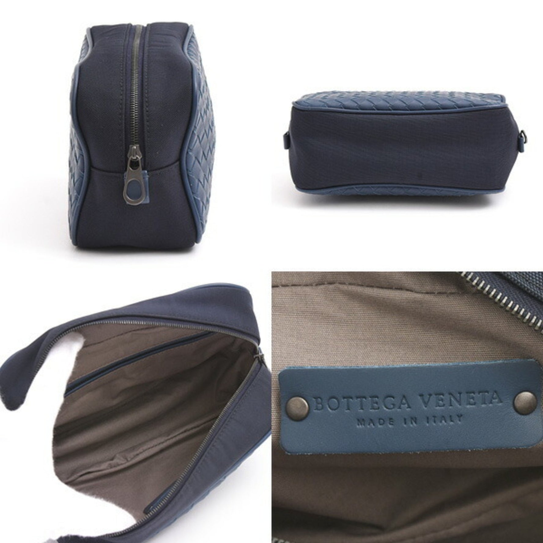 Bottega Veneta Men's Clutch Bag, Intrecciato Pouch, Travel Lambskin, Blue