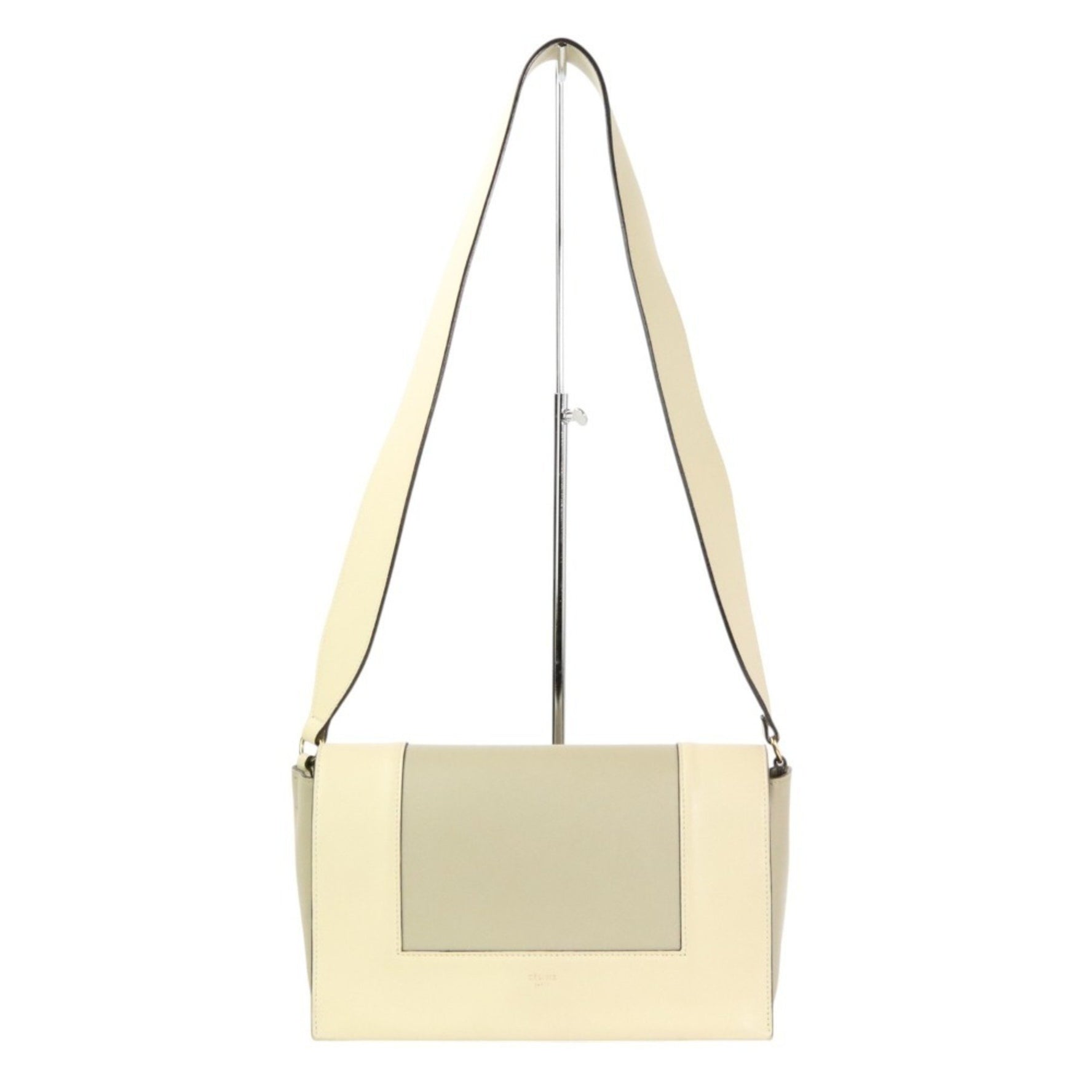 CELINE Frame Medium Calf Leather Shoulder Bag Ivory Grey