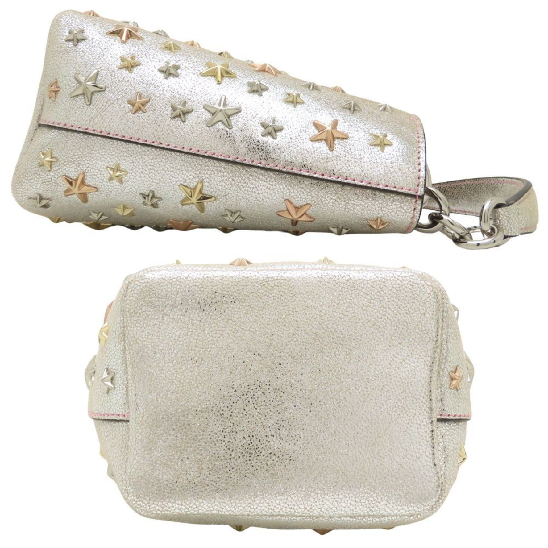 Jimmy Choo Handbag Star Studs Leather Metallic Silver
