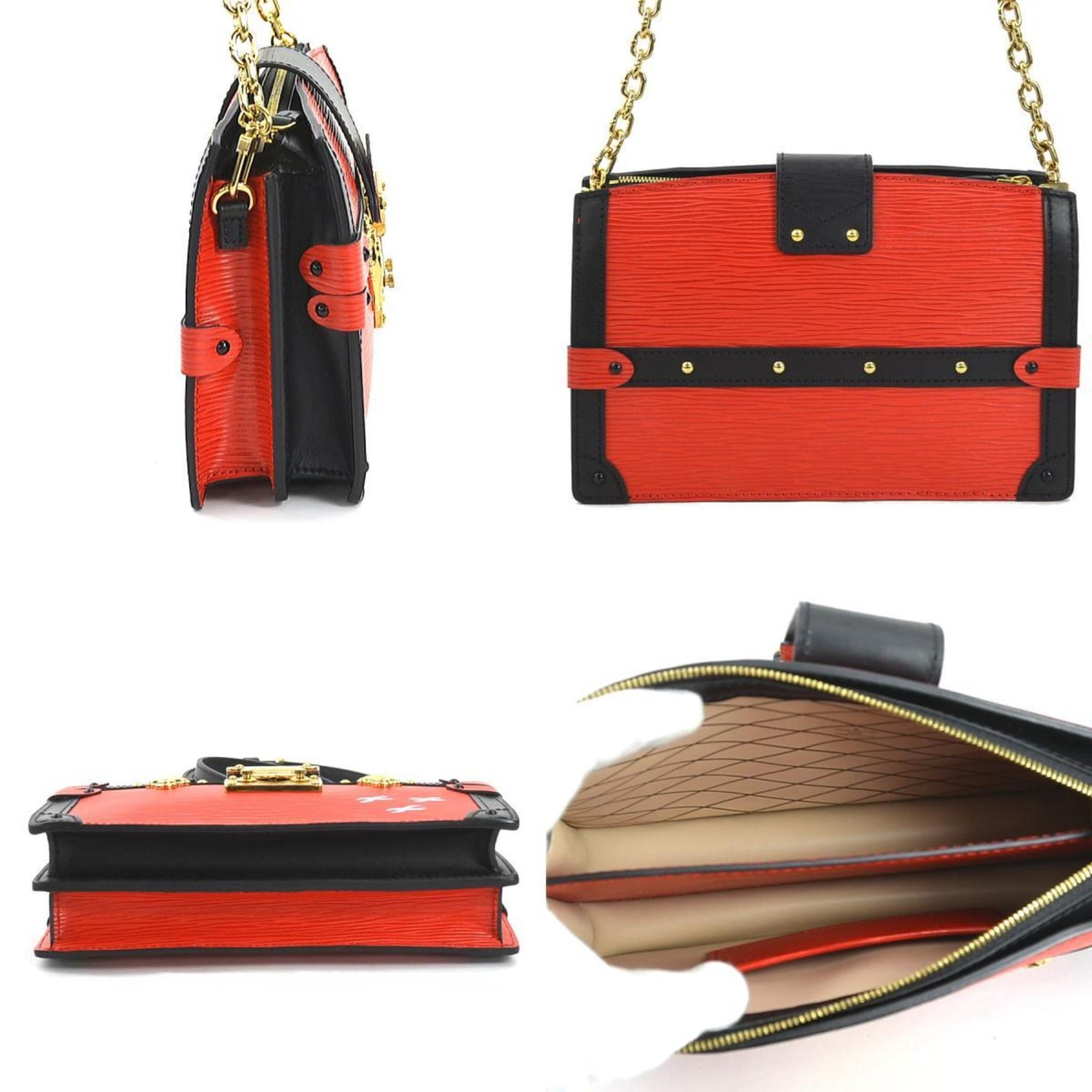 Louis Vuitton Clutch Bag Shoulder Epi Trunk Leather Red Black Gold