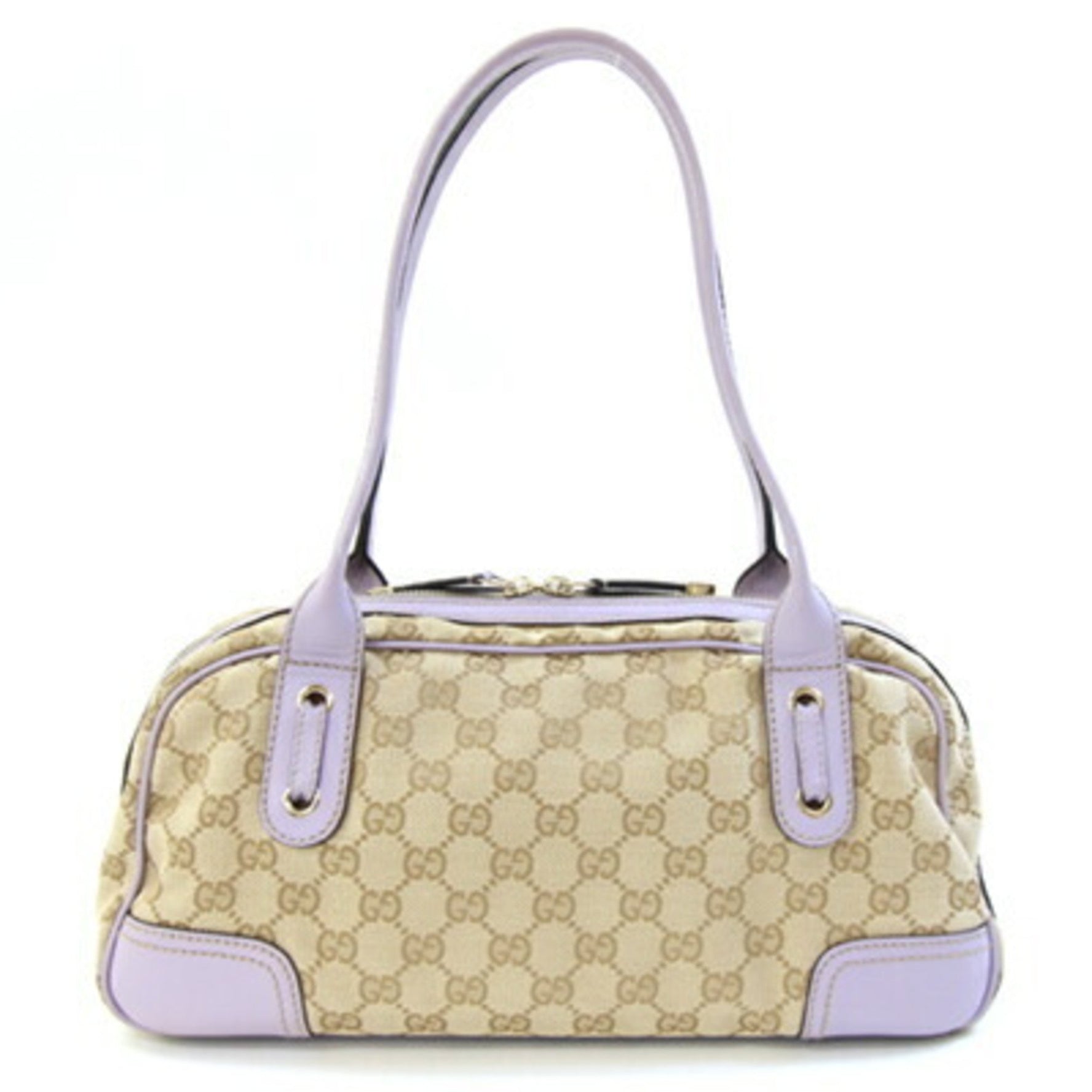 Gucci GG Princess Handbag Lavender Canvas Leather Shoulder Ribbon