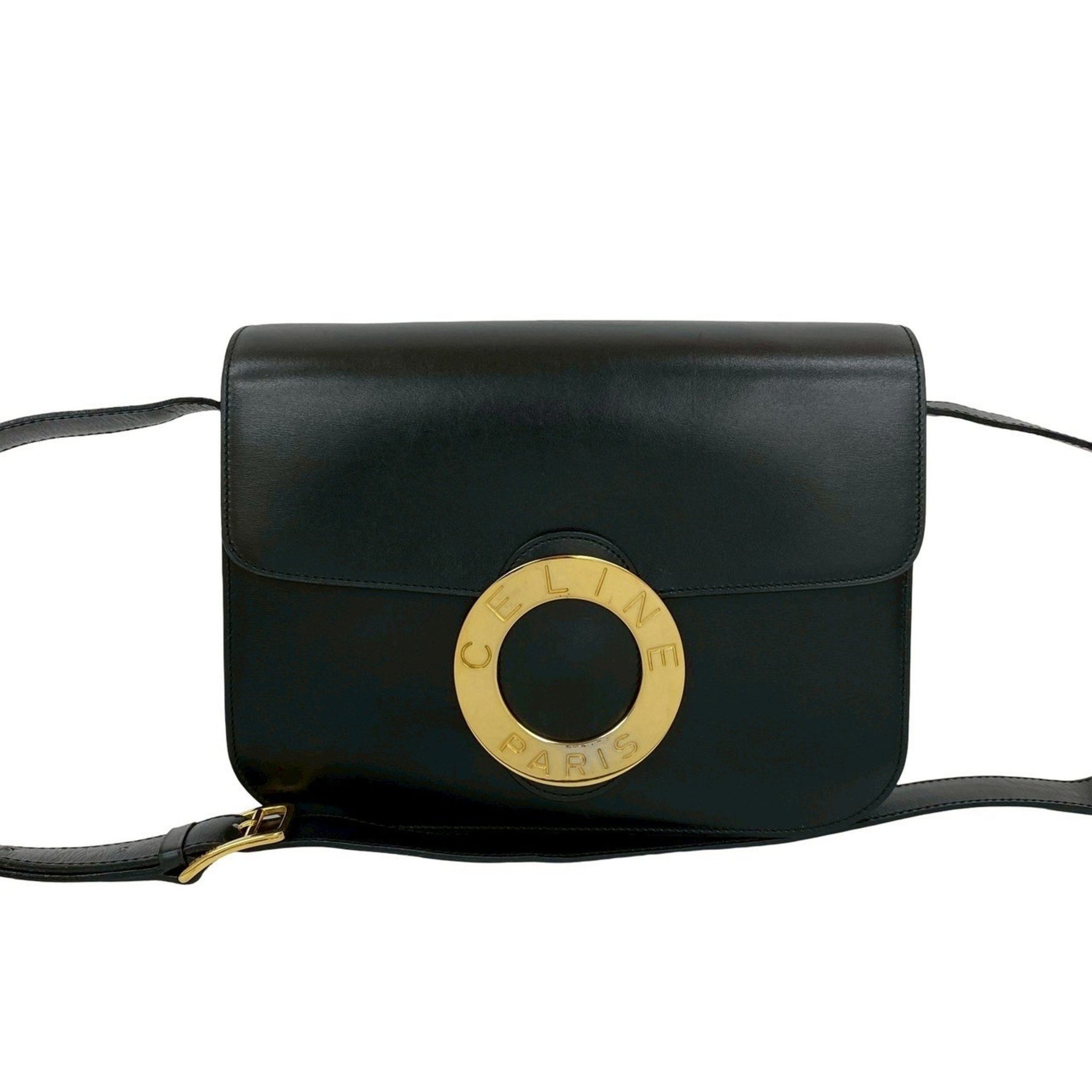 CELINE Vintage Circle Logo Hardware Calf Leather Shoulder Bag/Pochette/Sacoche