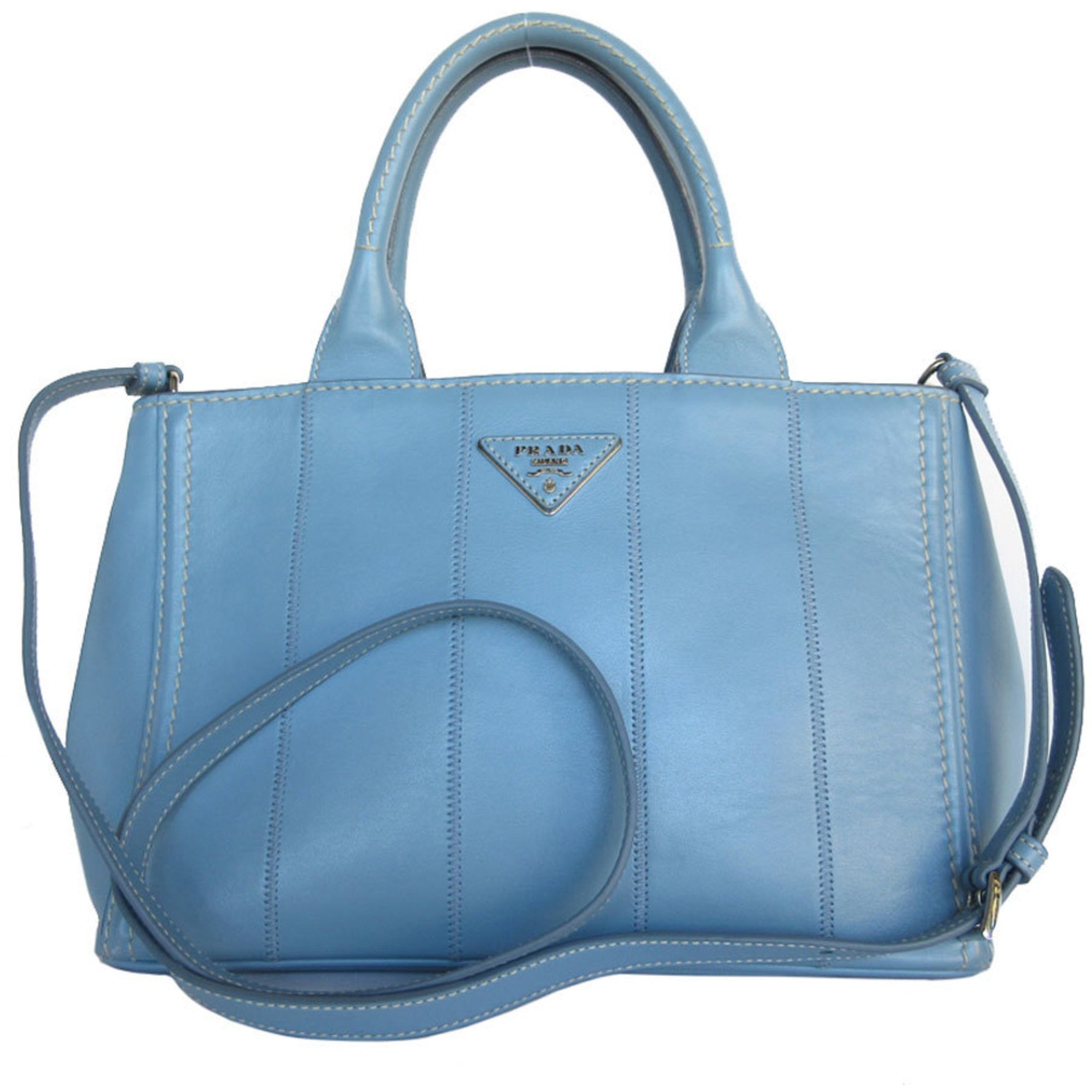 PRADA handbag shoulder bag leather light blue silver ladies s0385j