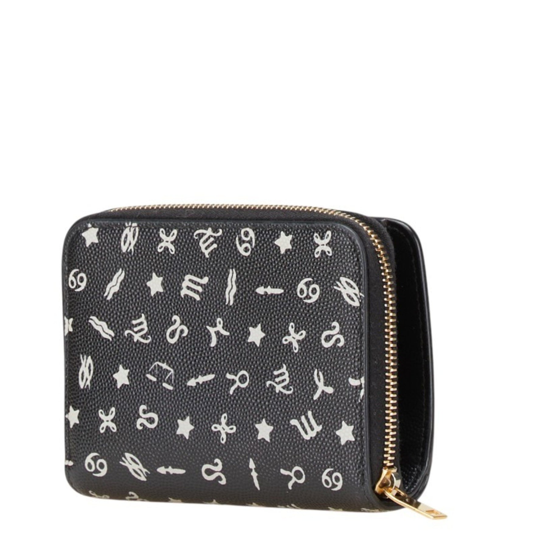 Saint Laurent Zodiac Print Round Bi-fold Wallet Black White Leather