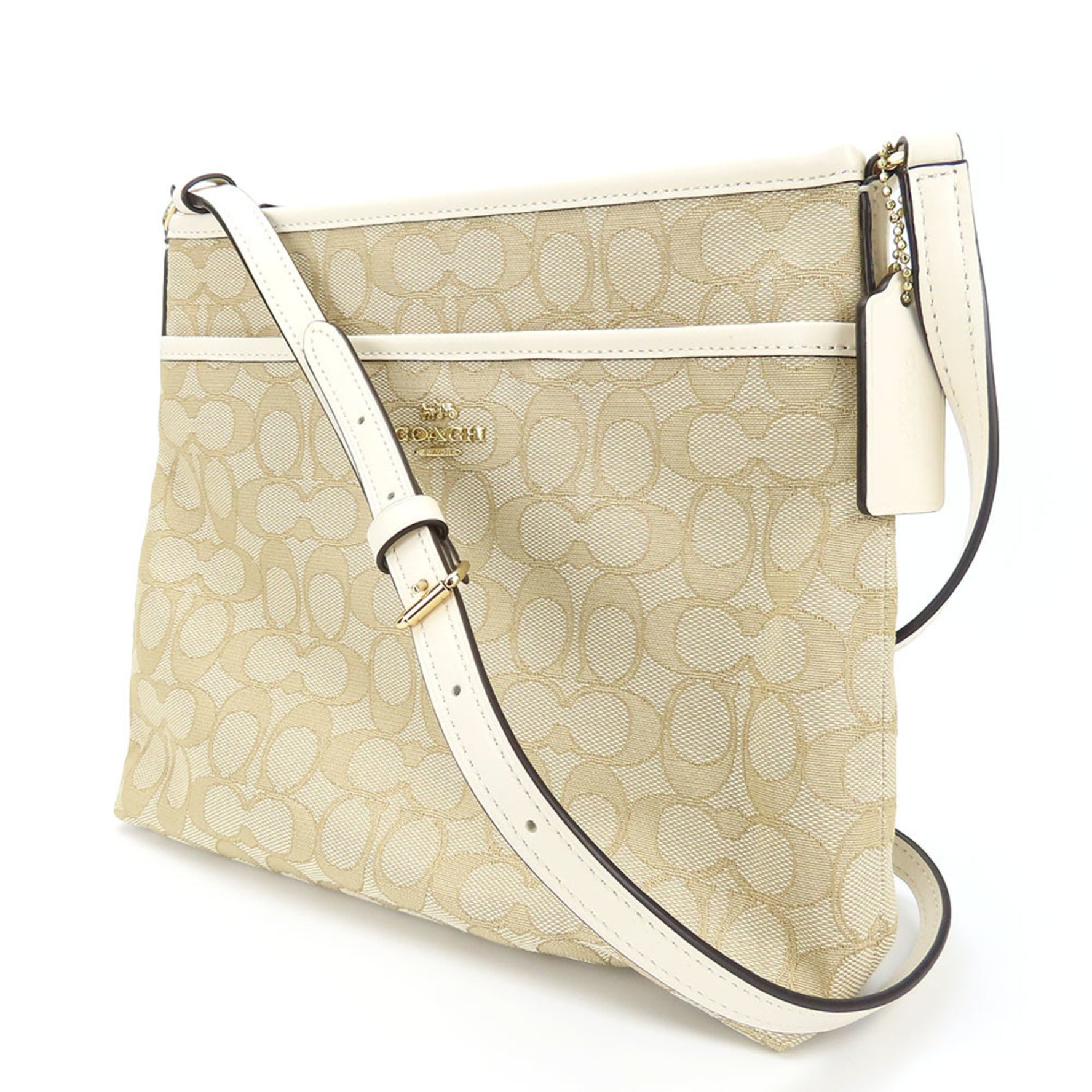 Coach Shoulder Bag Signature Canvas Leather Beige Ivory