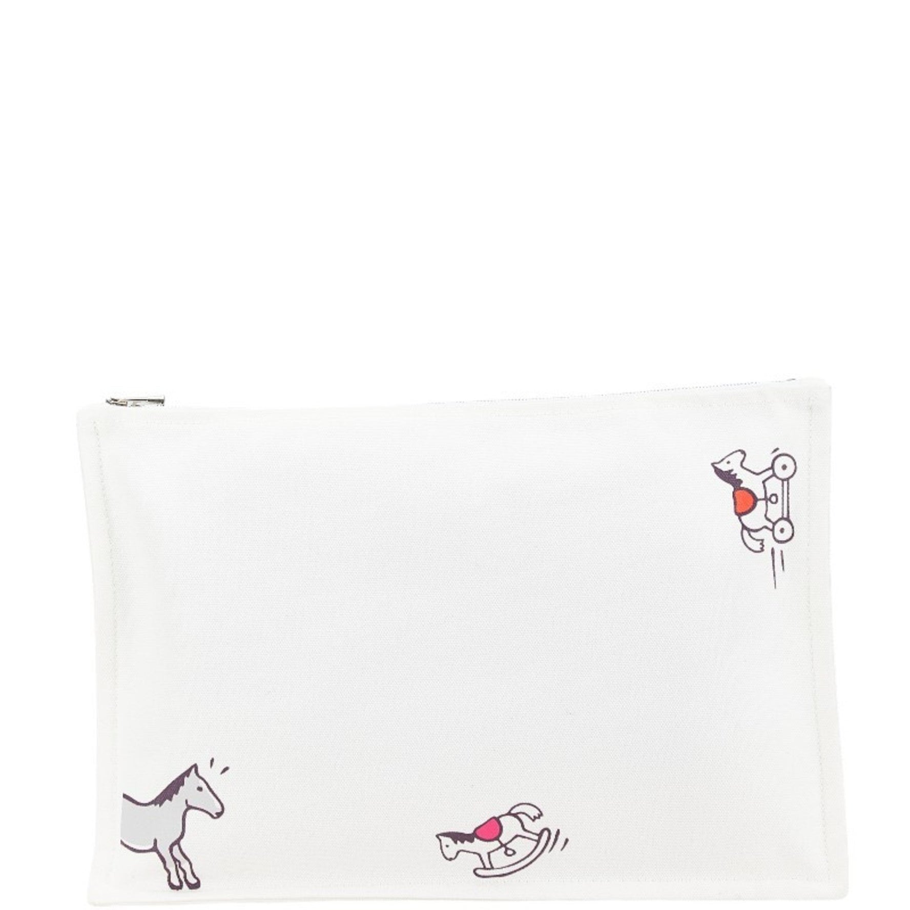Hermes Truss Flat Adada GM Wooden Horse Pouch White Red Multicolor Canvas