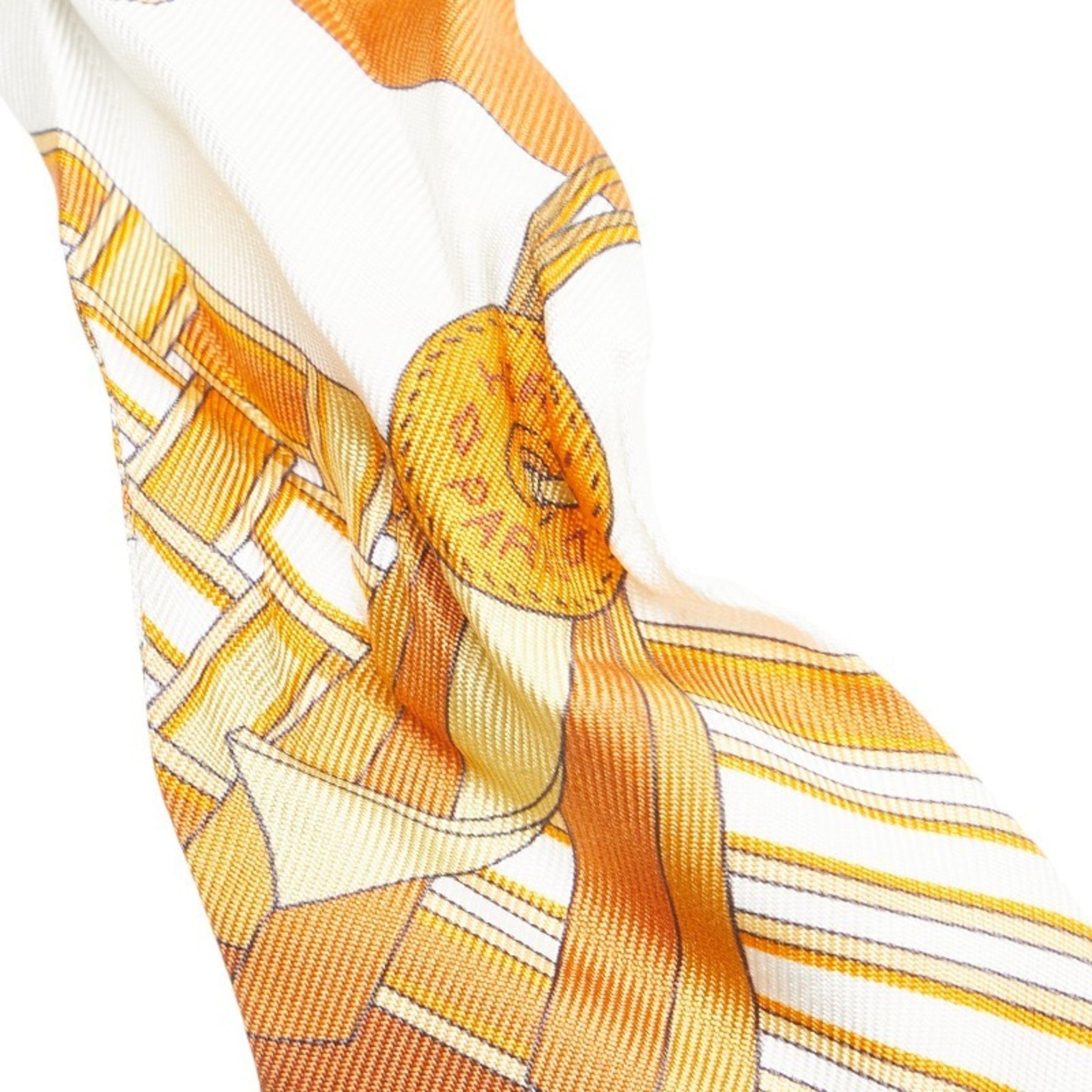Hermes Twilly BRIDES ET GRIS Bridle and Charm Scarf Muffler Caramel White Bronze Silk