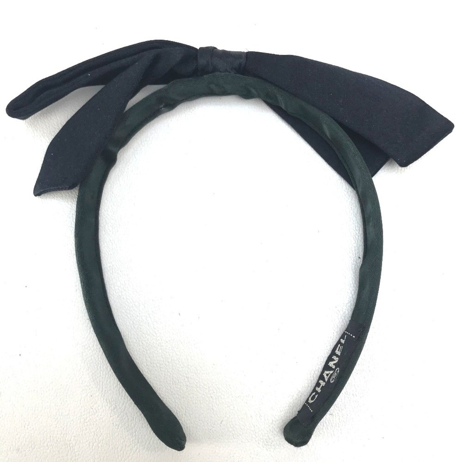 CHANEL Ribbon Hair Satin Black x Dark Green