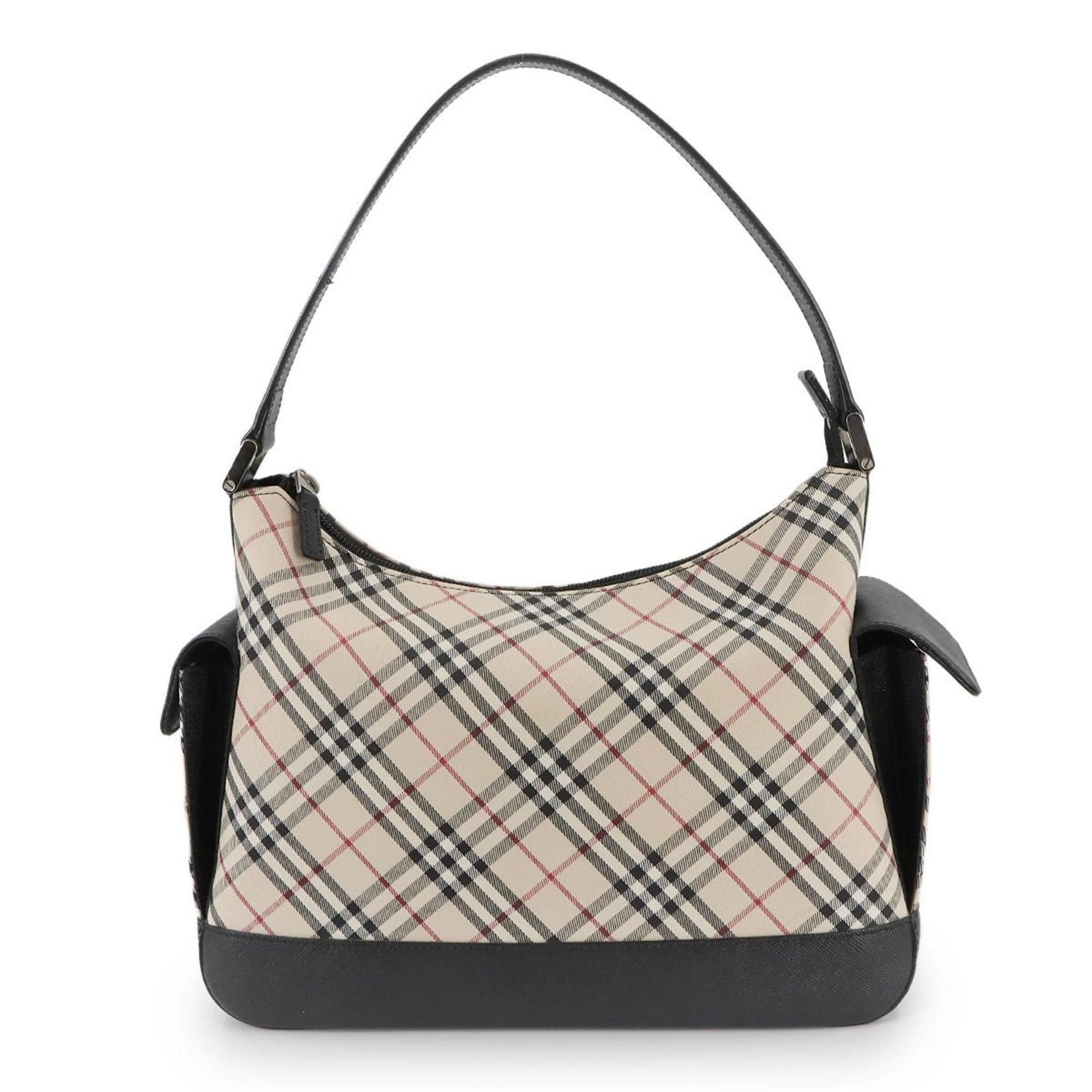 Burberry Nova Check Shoulder Bag in Canvas and Leather with Beige, Black, Silver Hardware