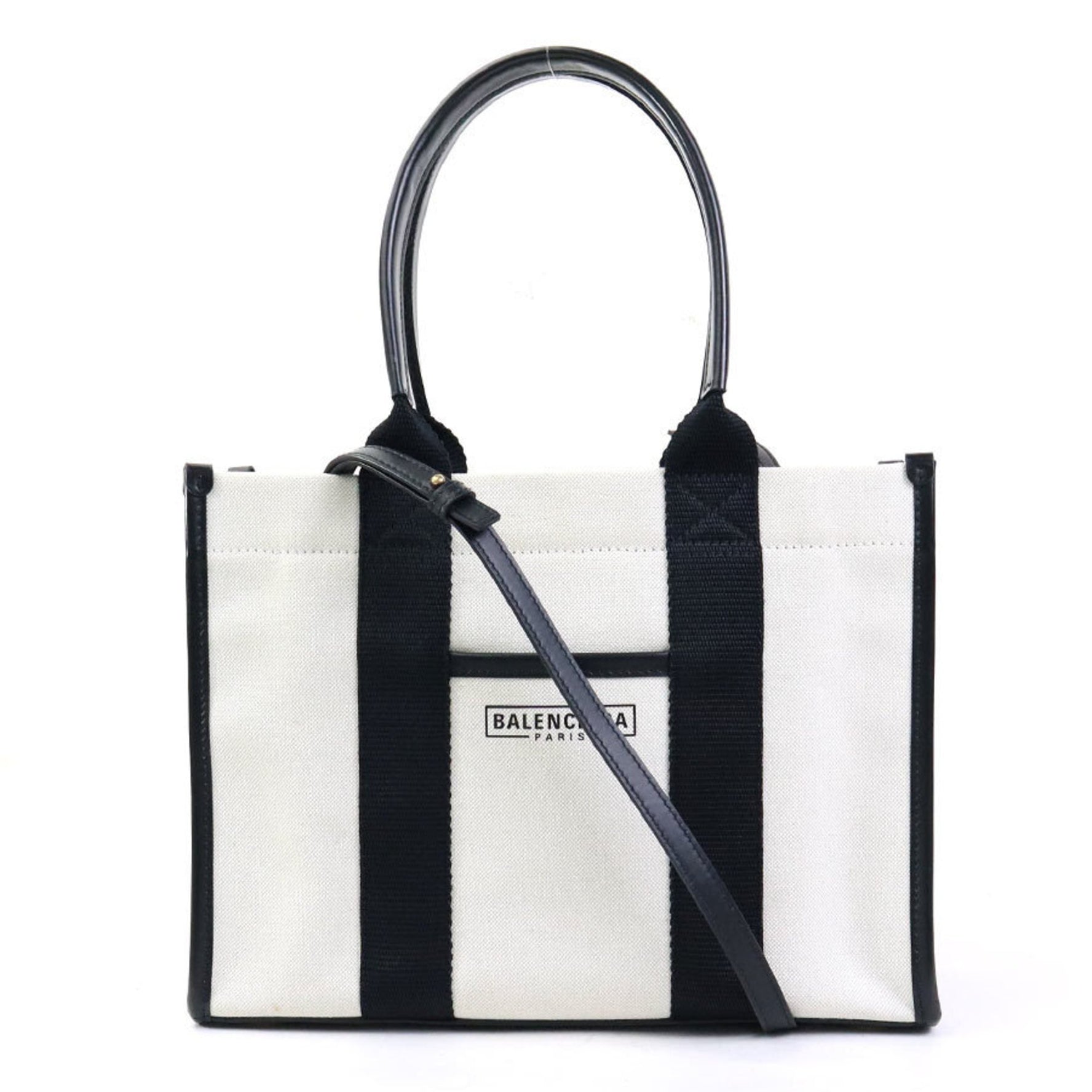 BALENCIAGA Handbag Shoulder Bag Canvas Leather Ivory x Black