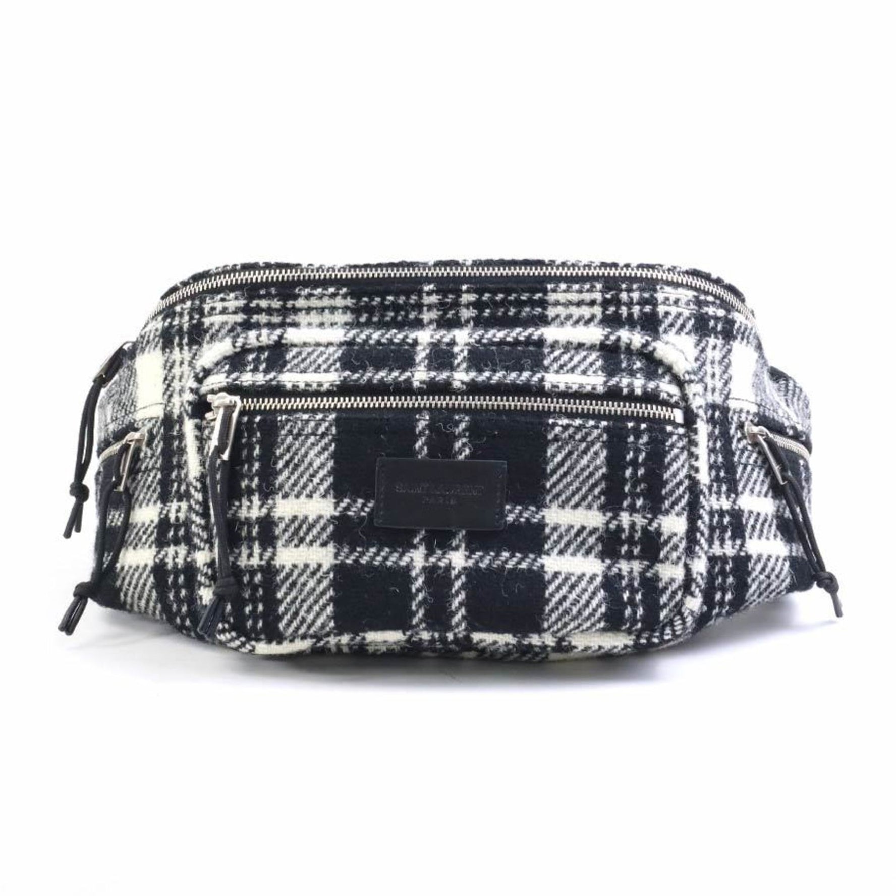 Saint Laurent Body Bag Waist Pouch Wool Black x White