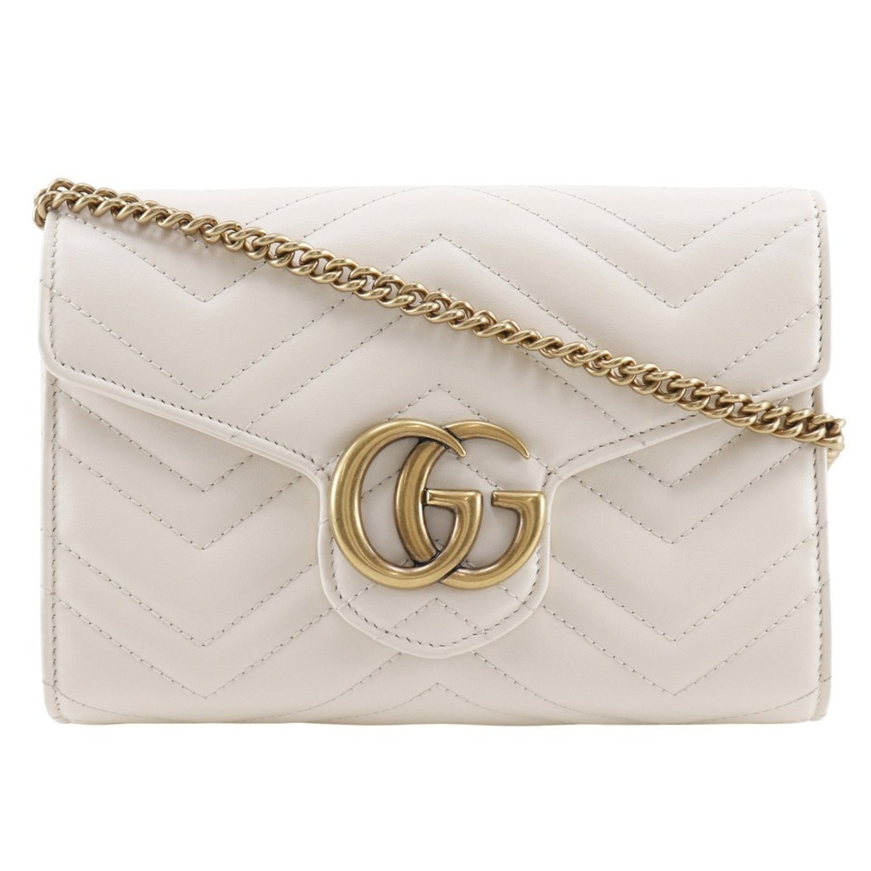 Gucci GG Marmont Chain Wallet/Clutch, Calfskin, Snap Buttons