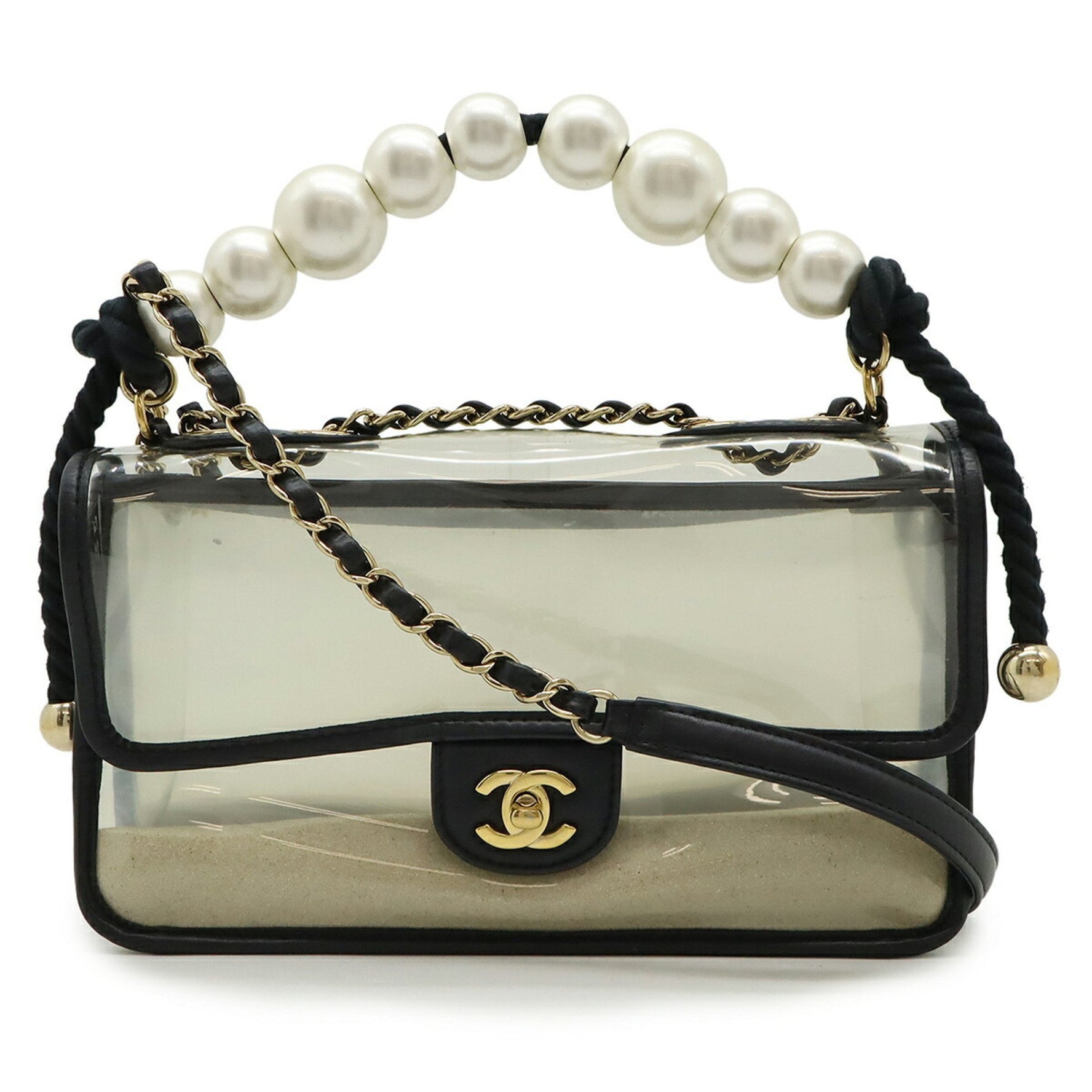 CHANEL Coco Mark Chain Shoulder Bag Handbag in Vinyl, Faux Pearl, Sand, Lambskin, Clear, Black