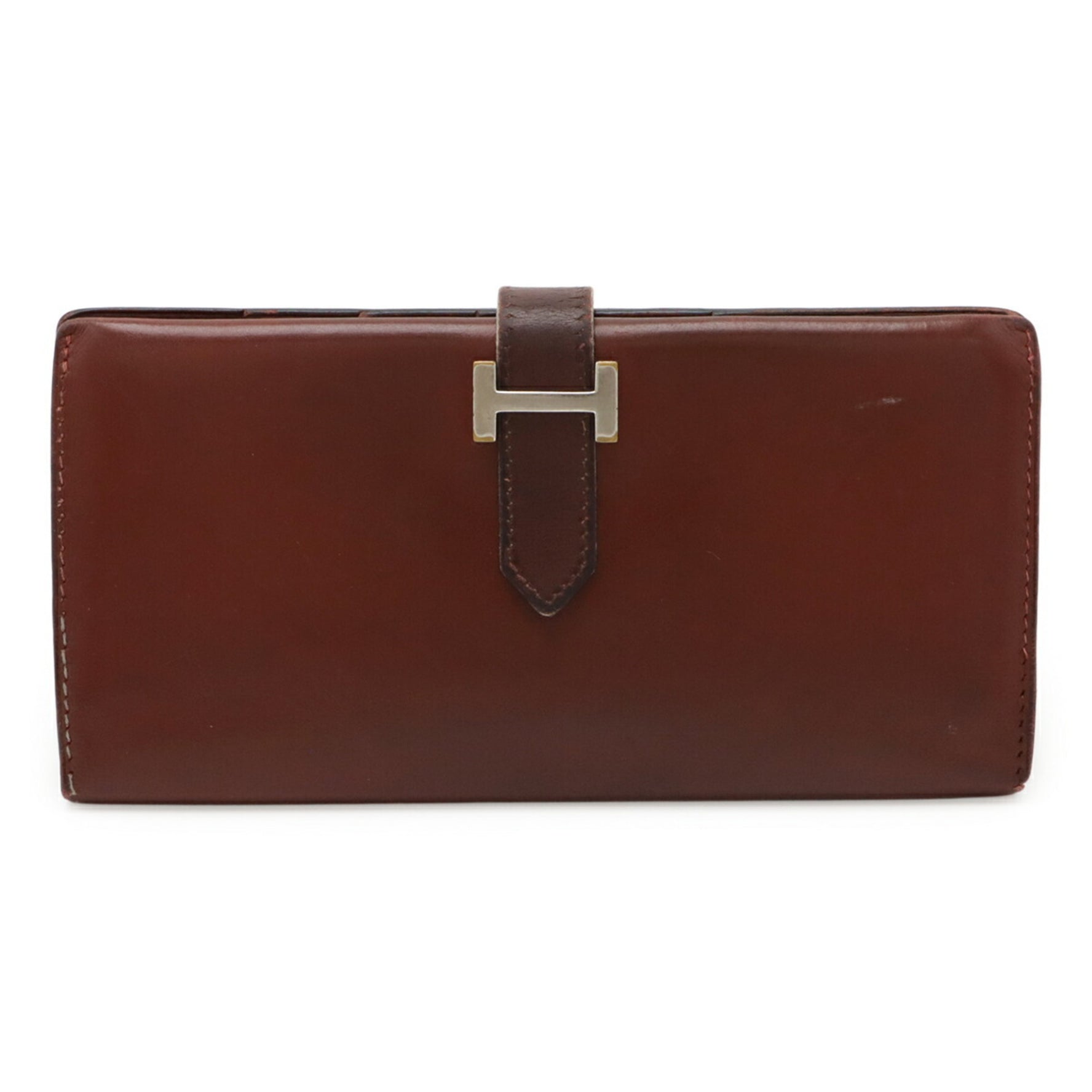 HERMES Bearn Classic Bi-fold Long Wallet in Box Calf Leather, Rouge H, E Stamp