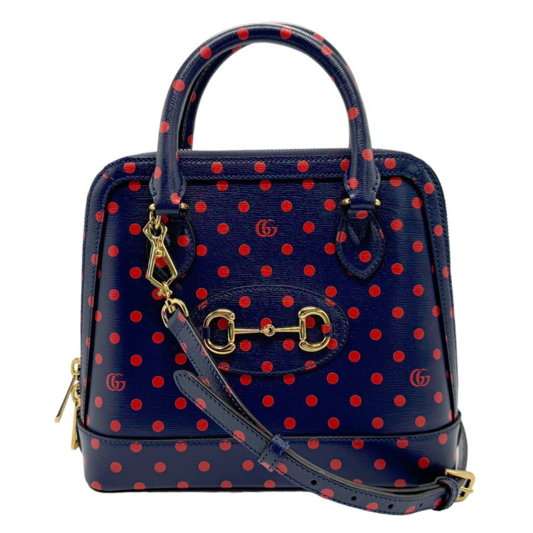 GUCCI Handbag Shoulder Bag Horsebit Leather Navy Red Gold