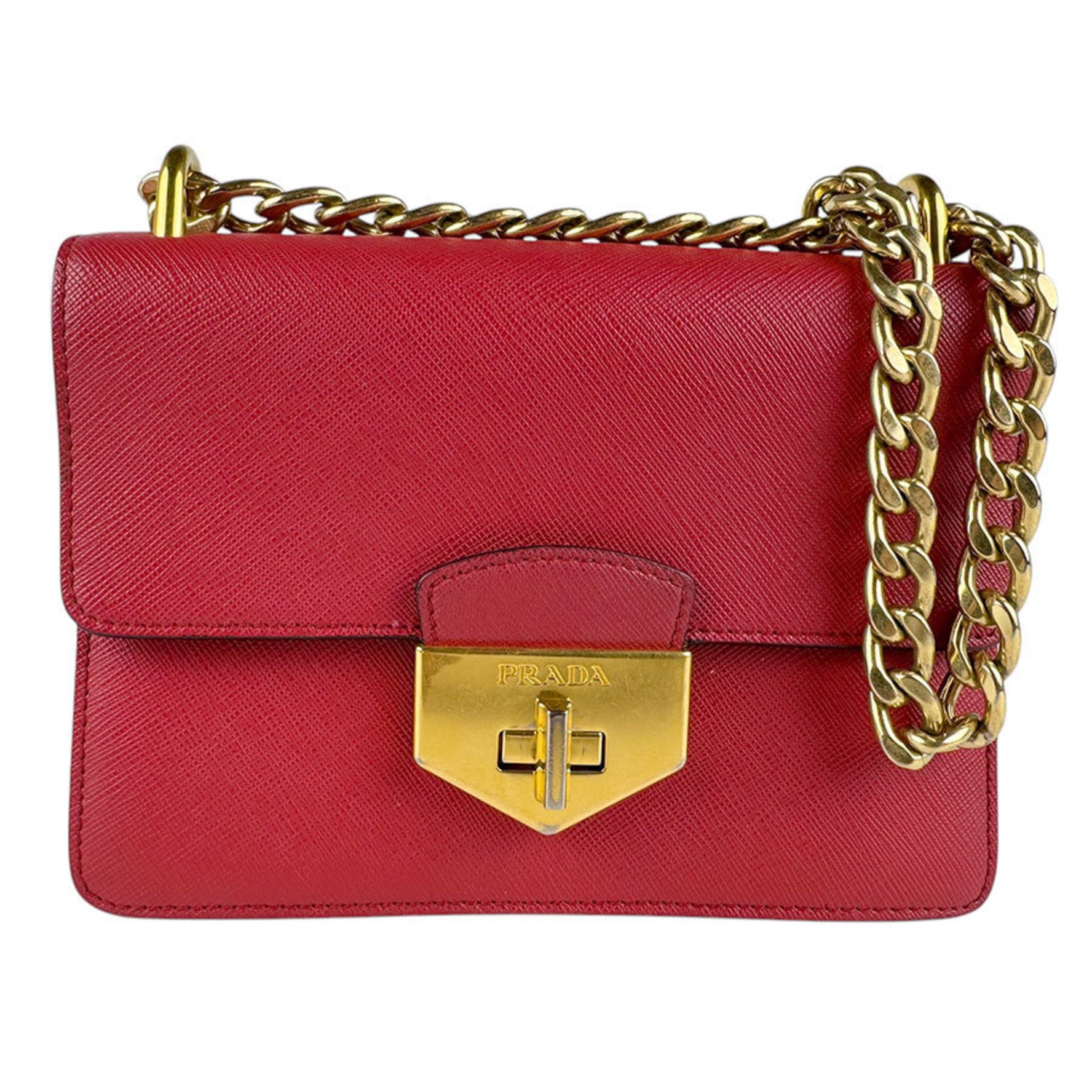 PRADA Shoulder Bag Leather Red Gold