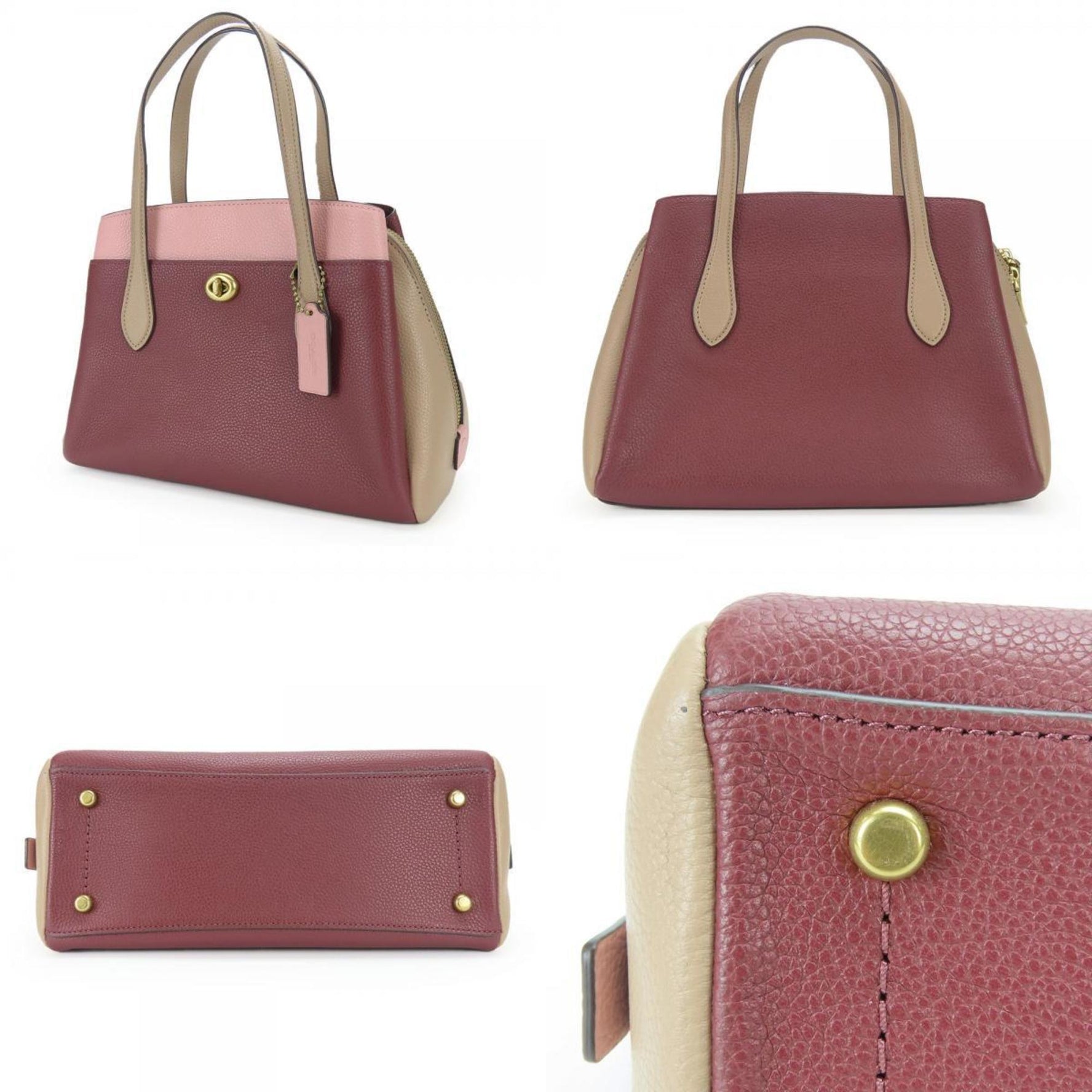 Coach handbag 5208 leather multicolor wine red pink beige shoulder bag
