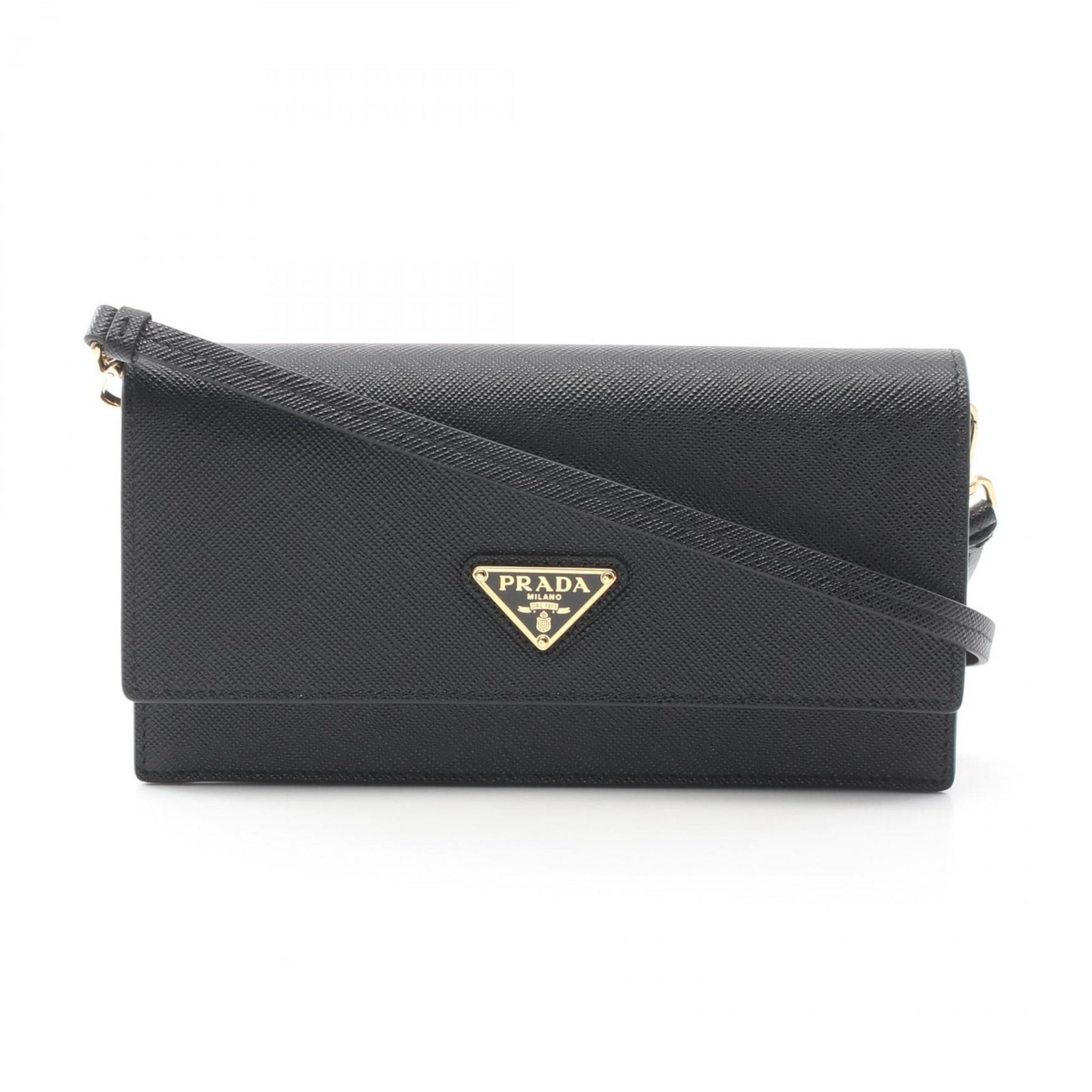 PRADA Triangle Shoulder Bag, Saffiano Leather, Women's, Black, 1NF0592DB3F0002