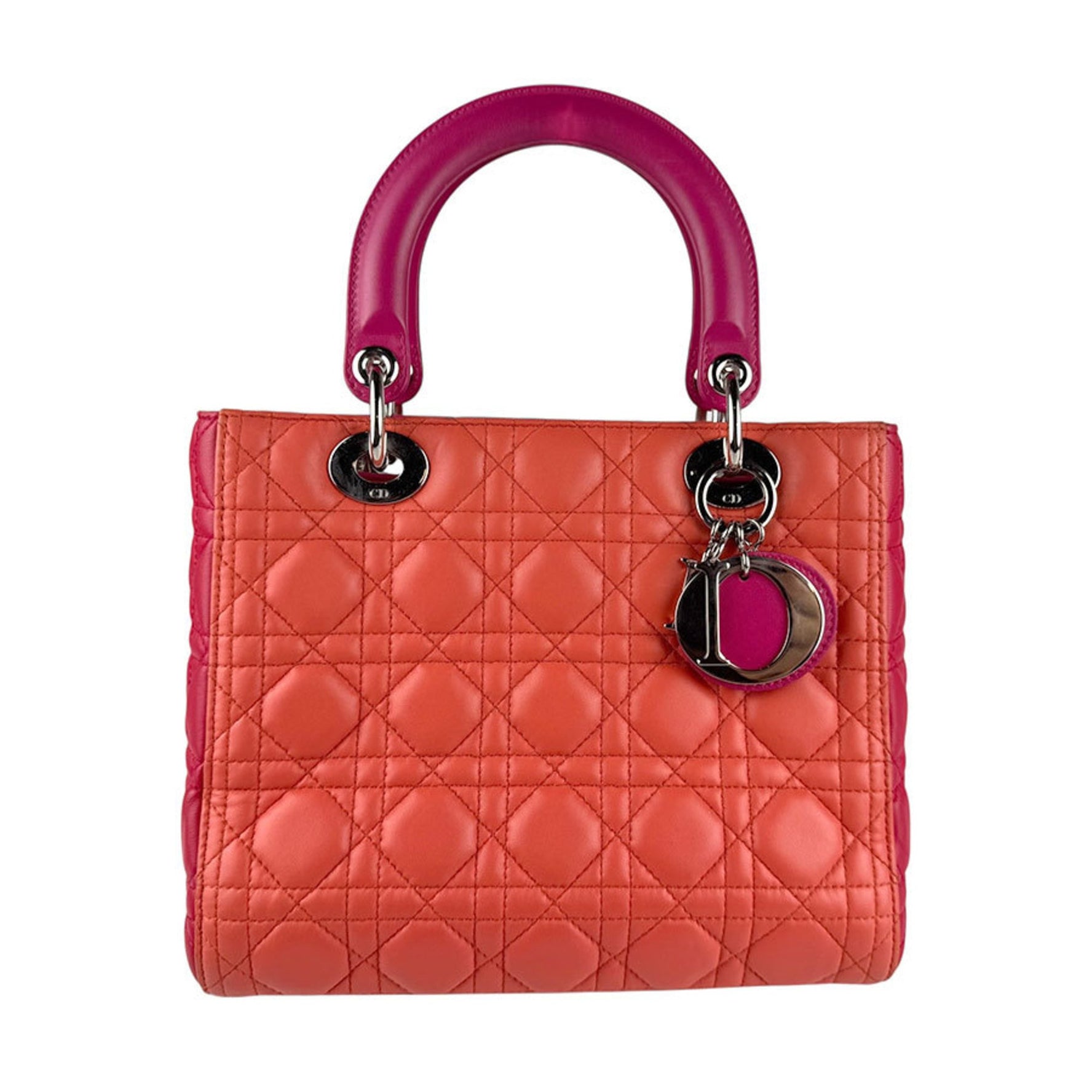 Christian Dior Lady handbag/shoulder bag in lambskin, orange, pink, and red