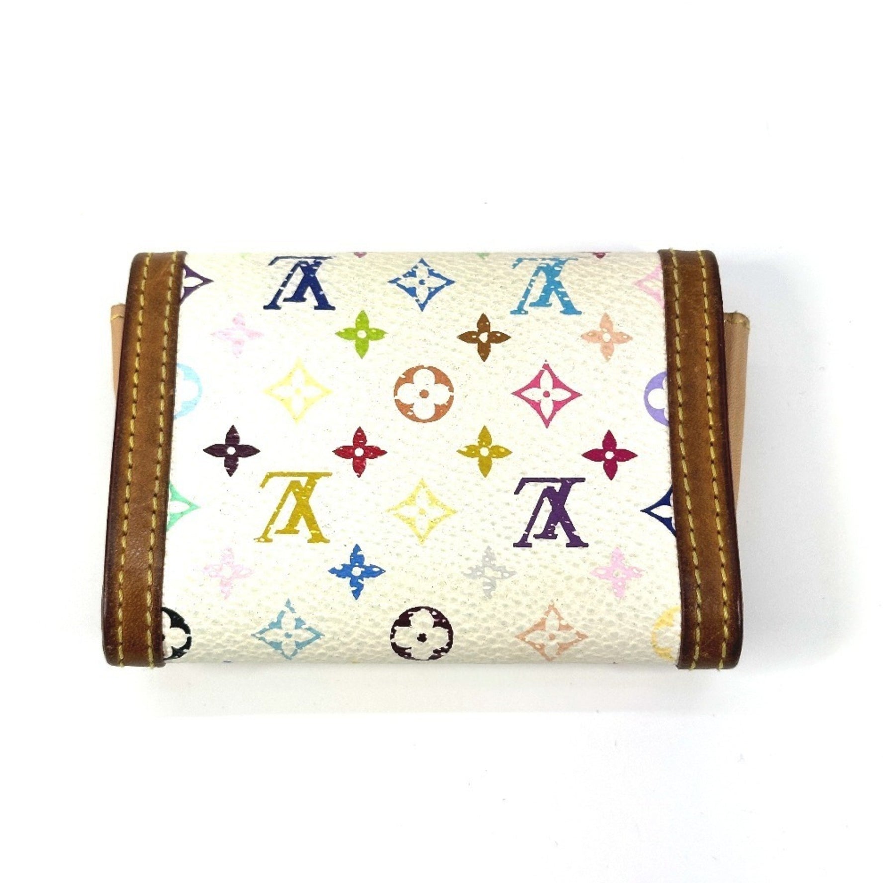Louis Vuitton Monogram Multicolor Portemonnaie Plat Wallet Coin Purse Flap Wallet/Coin Case Canvas Blanc White