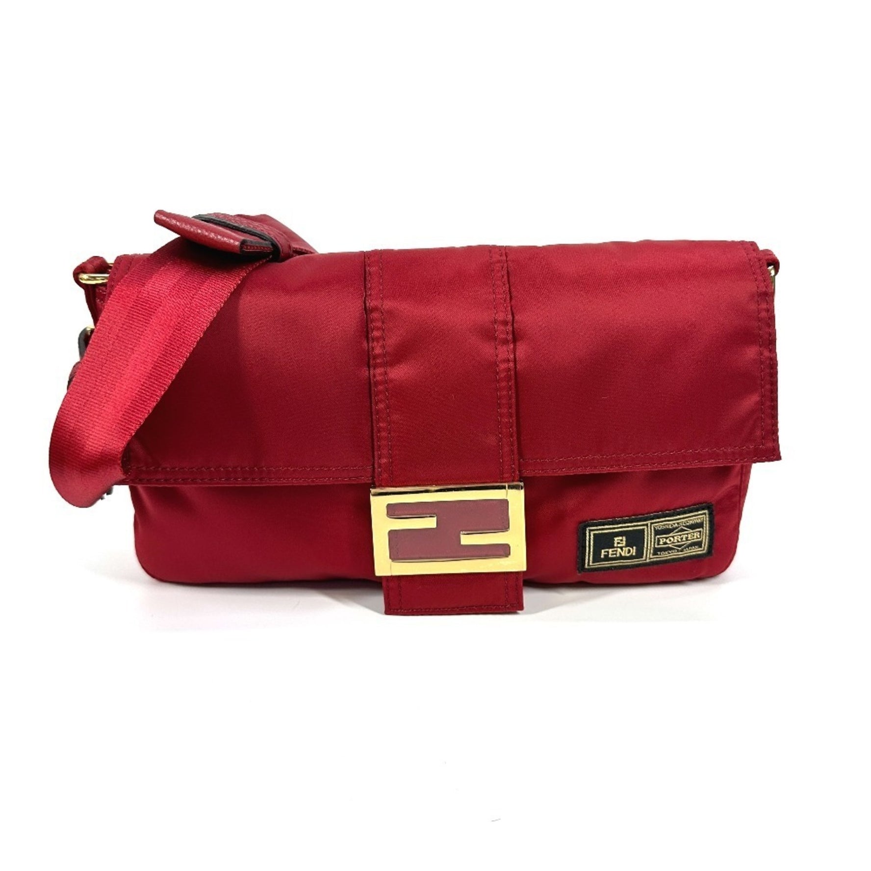 FENDI PORTER Collaboration Bucket Bag Crossbody Flap Pochette Shoulder Nylon Red Like New