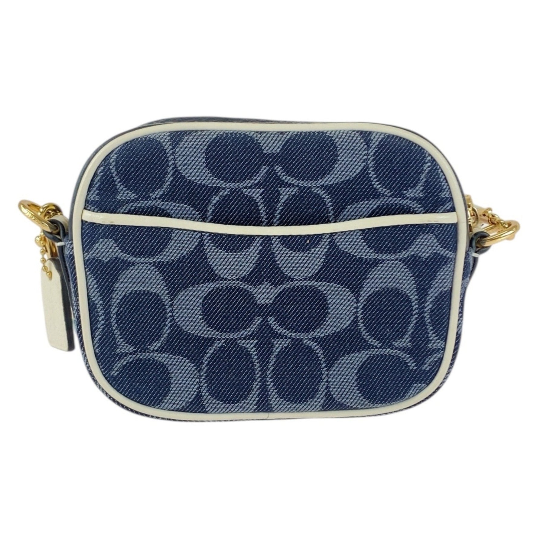 COACH Signature Navy/White Canvas/Leather Shoulder Bag with Gold Hardware (E2111-C4583)