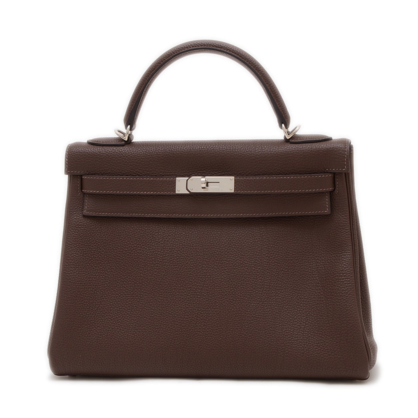 Hermes Hermès Kelly 32 Handbag, Togo Chocolate, Silver Hardware, Q Stamp